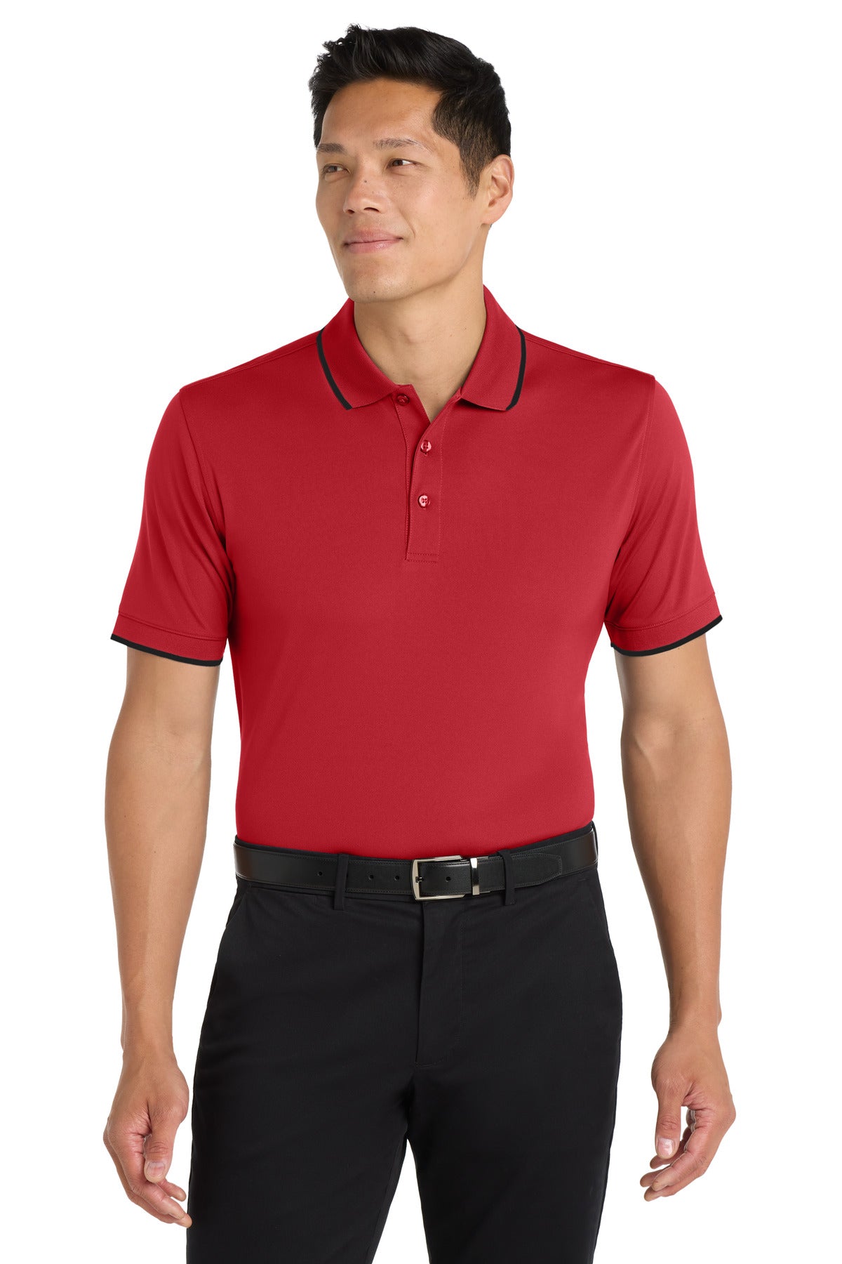 Port Authority Dry Zone UV Micro-Mesh Tipped Polo. K111 in Rich Red/ Deep Black