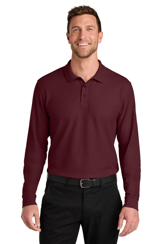 Port Authority Wearever Signature Pique Long Sleeve Polo K200LS in Burgundy
