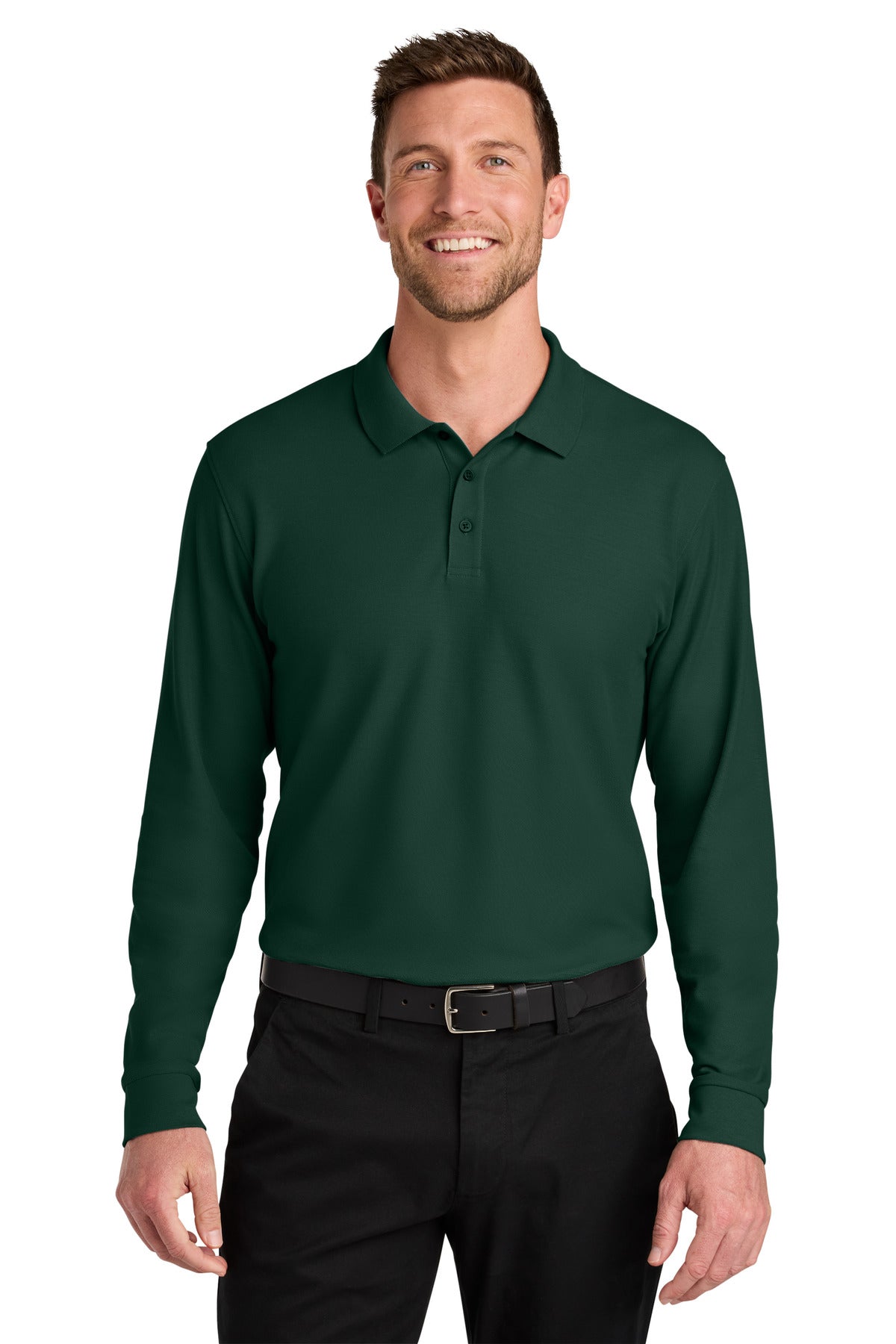 Port Authority Wearever Signature Pique Long Sleeve Polo K200LS in Dark Green