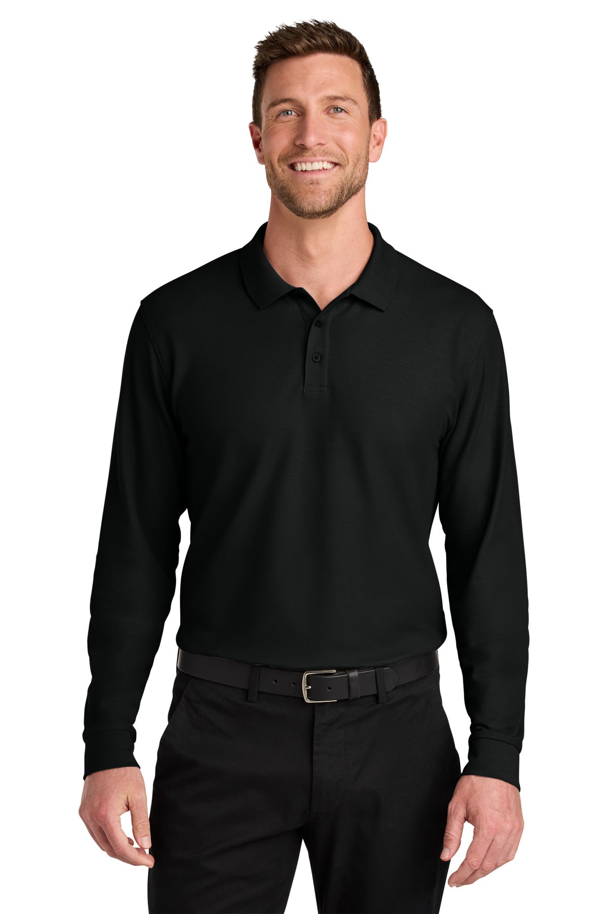 Port Authority Wearever Signature Pique Long Sleeve Polo K200LS in Deep Black