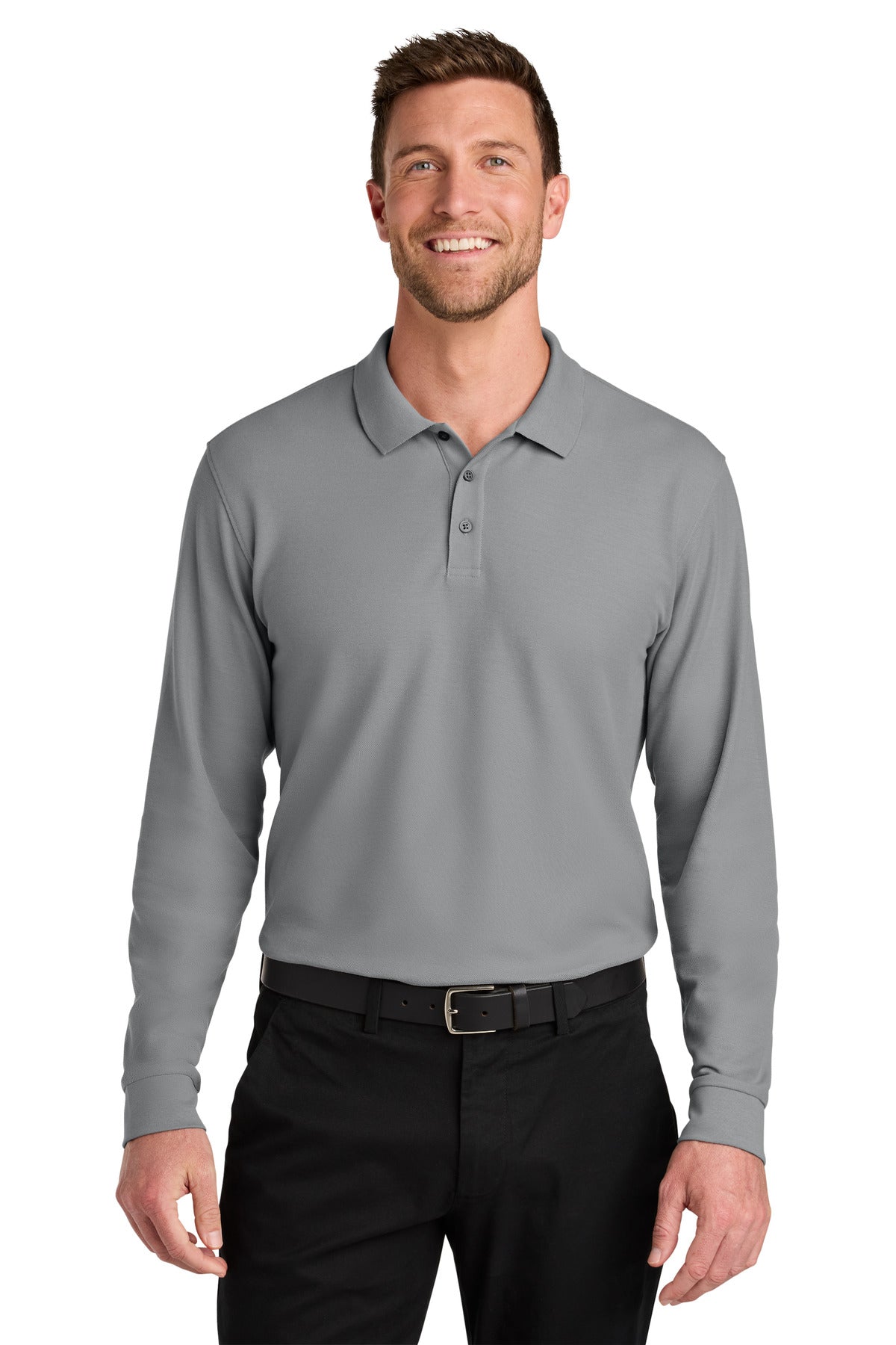 Port Authority Wearever Signature Pique Long Sleeve Polo K200LS in Gusty Grey