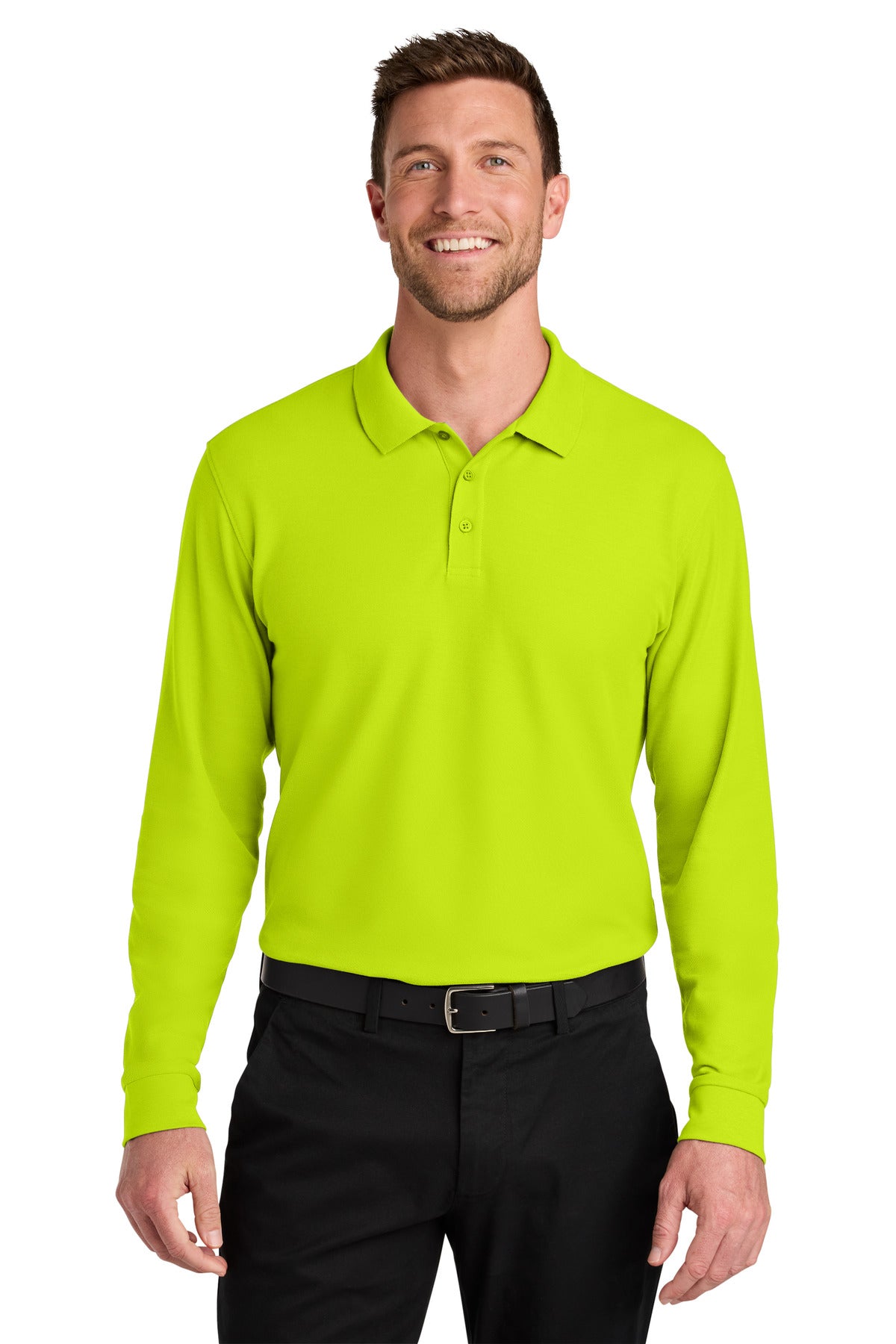 Port Authority Wearever Signature Pique Long Sleeve Polo K200LS in Neon Yellow