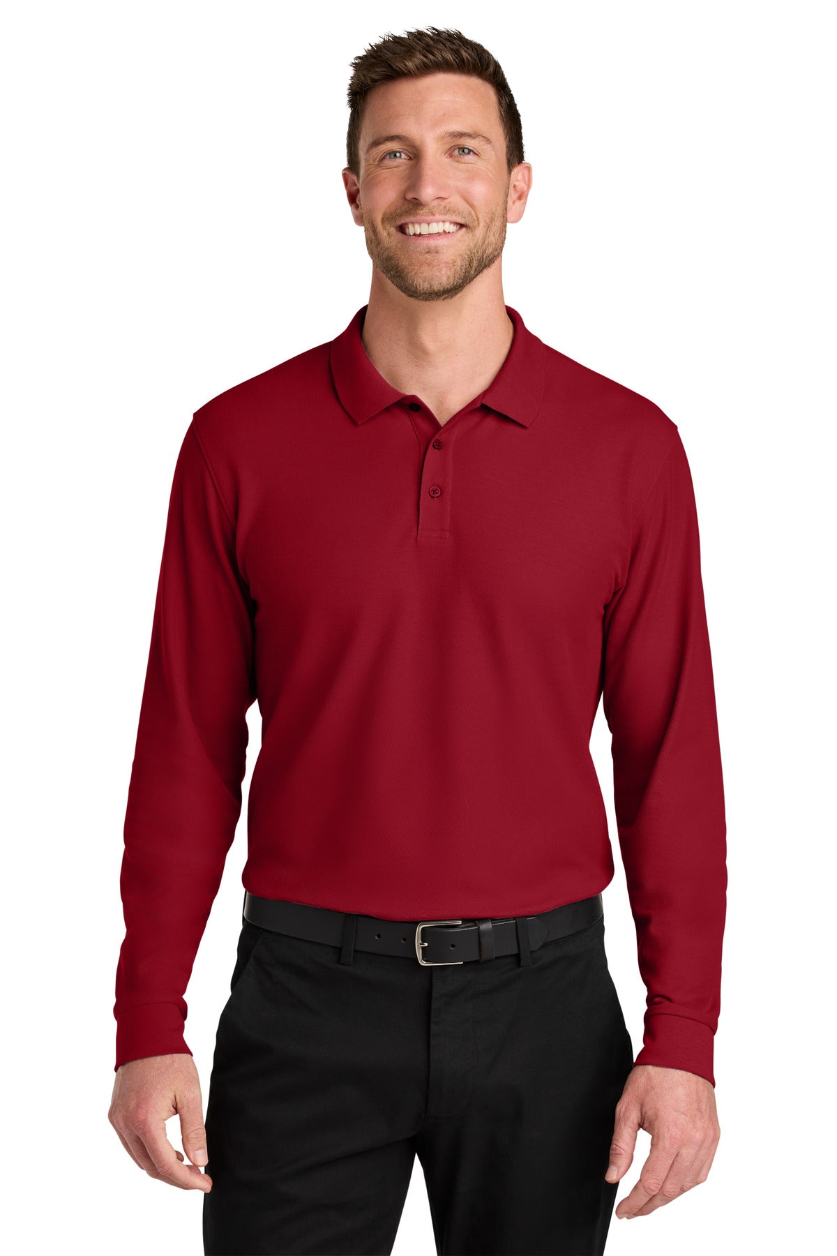 Port Authority Wearever Signature Pique Long Sleeve Polo K200LS in Rich Red