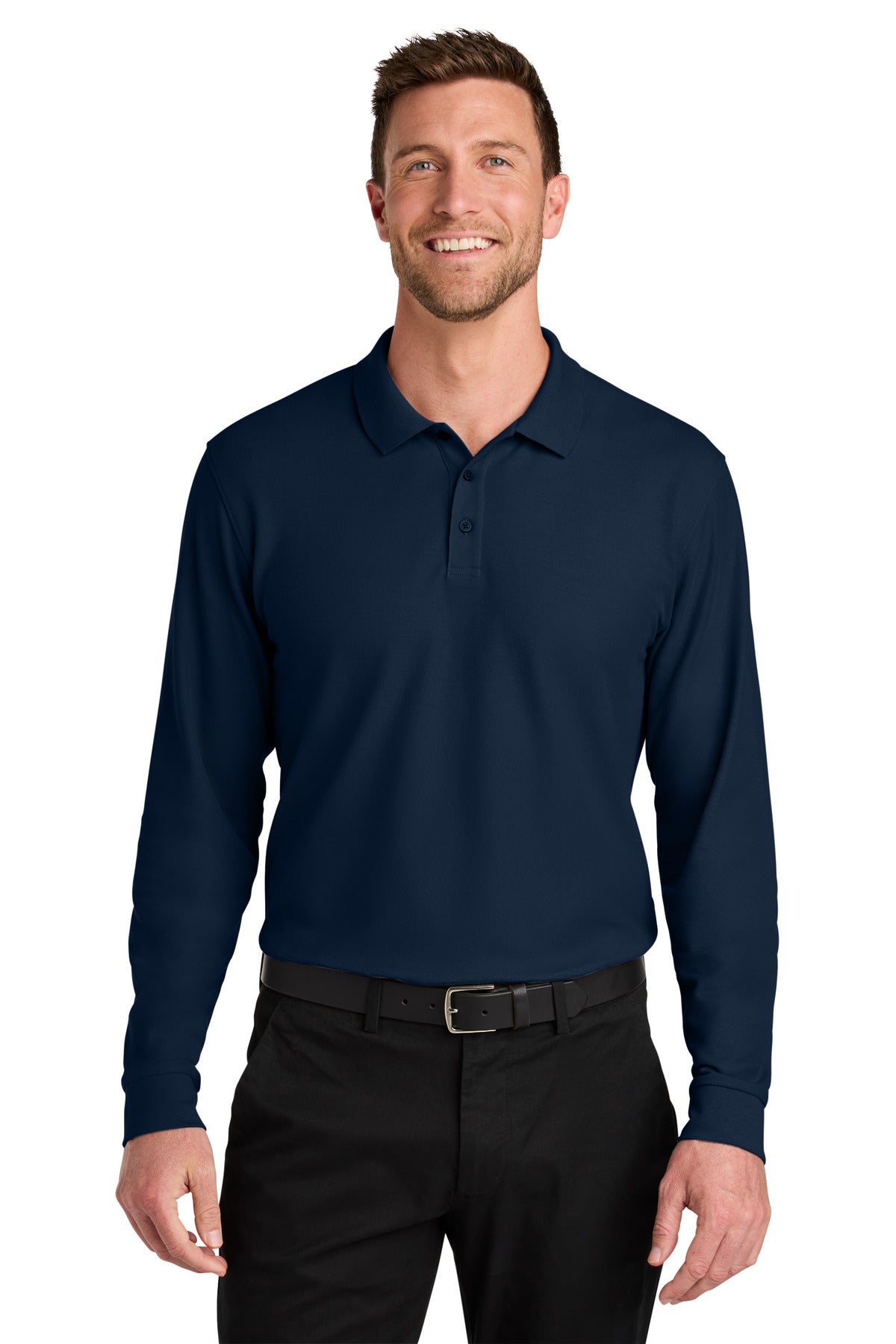 Port Authority Wearever Signature Pique Long Sleeve Polo K200LS in River Blue Navy