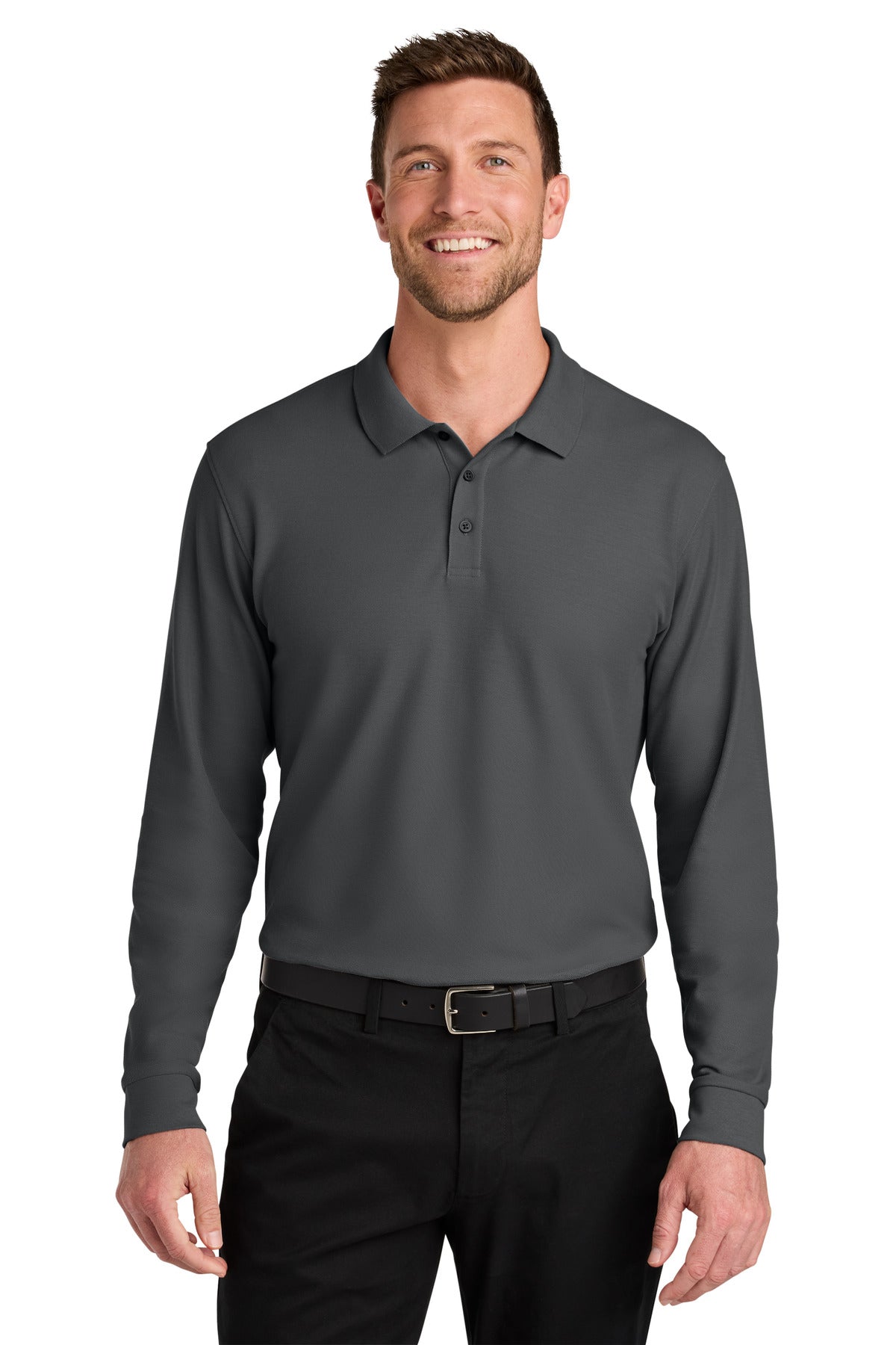 Port Authority Wearever Signature Pique Long Sleeve Polo K200LS in Storm Grey