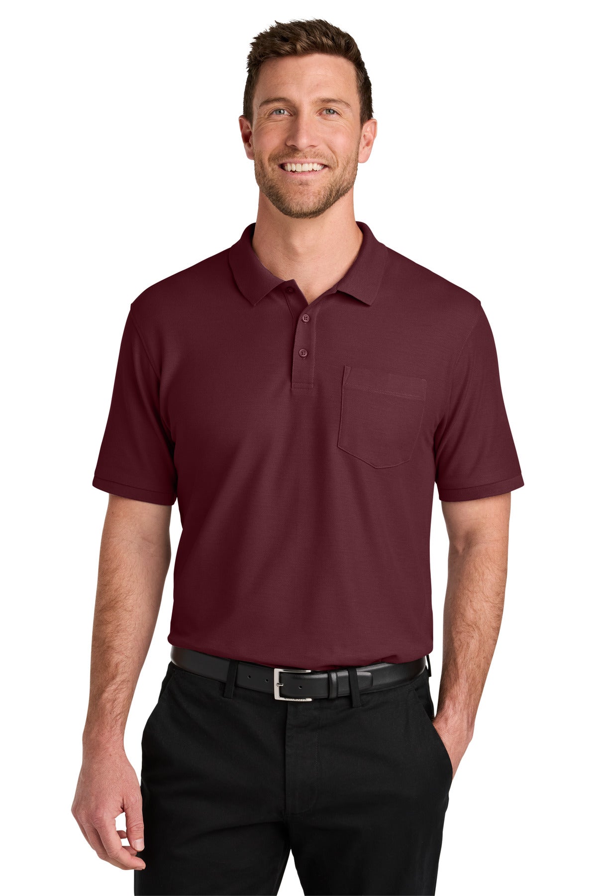 Port Authority Wearever Signature Pique Pocket Polo K200P in Burgundy