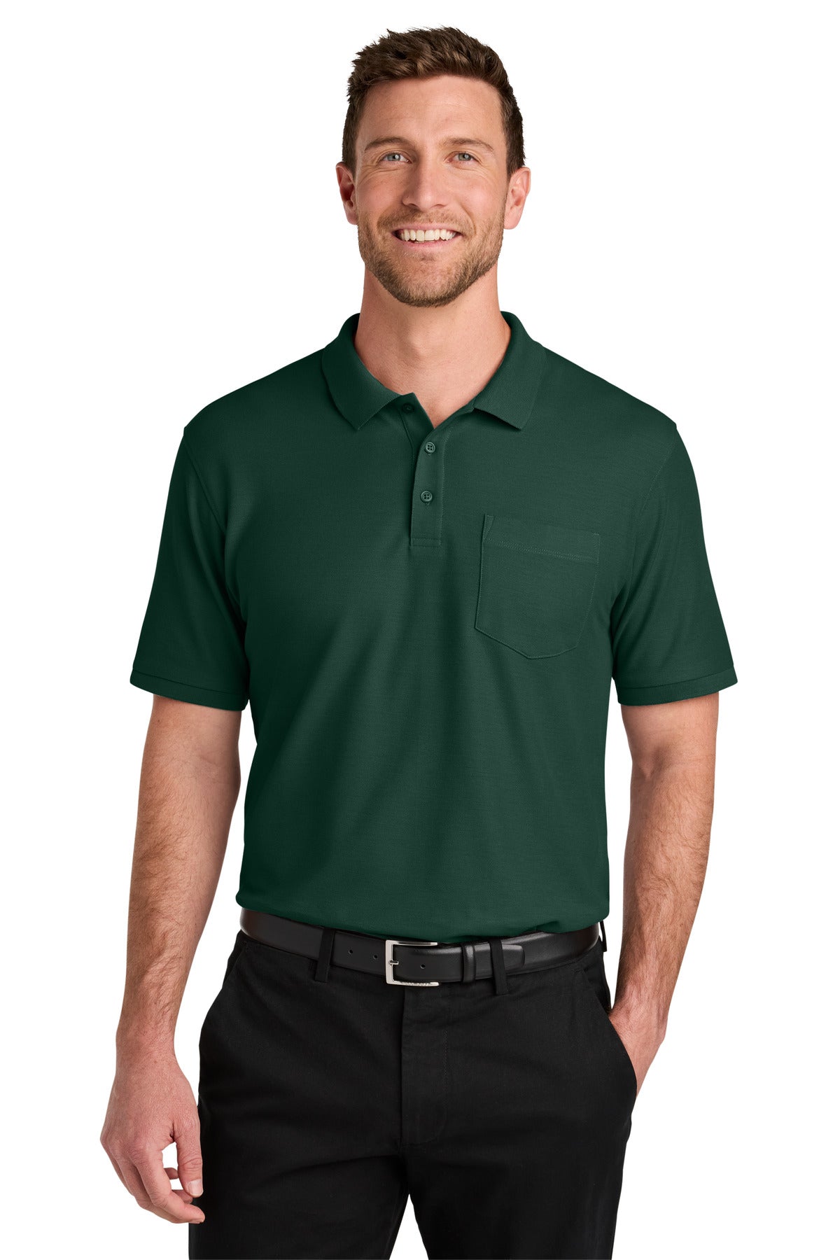 Port Authority Wearever Signature Pique Pocket Polo K200P in Dark Green