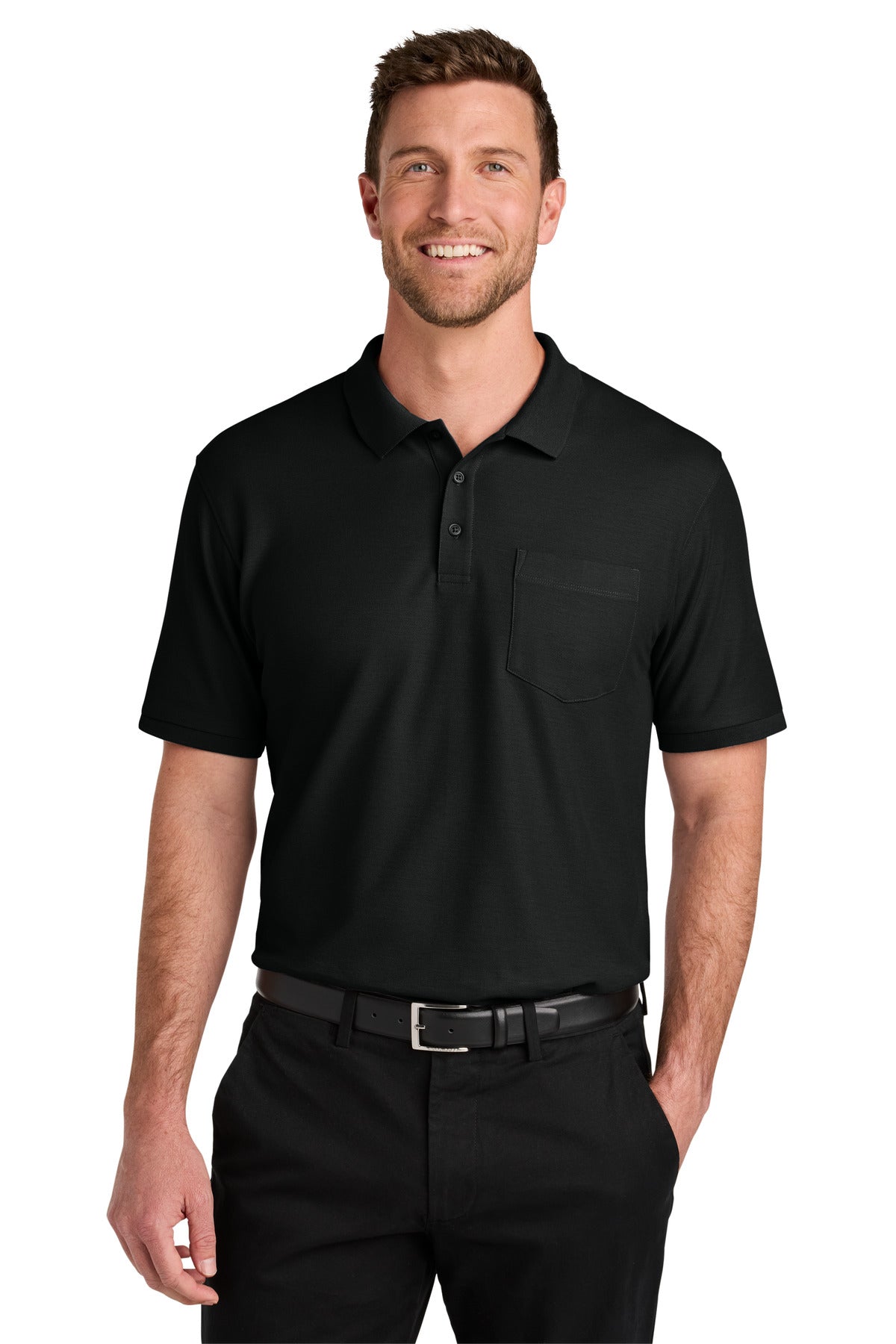 Port Authority Wearever Signature Pique Pocket Polo K200P in Deep Black