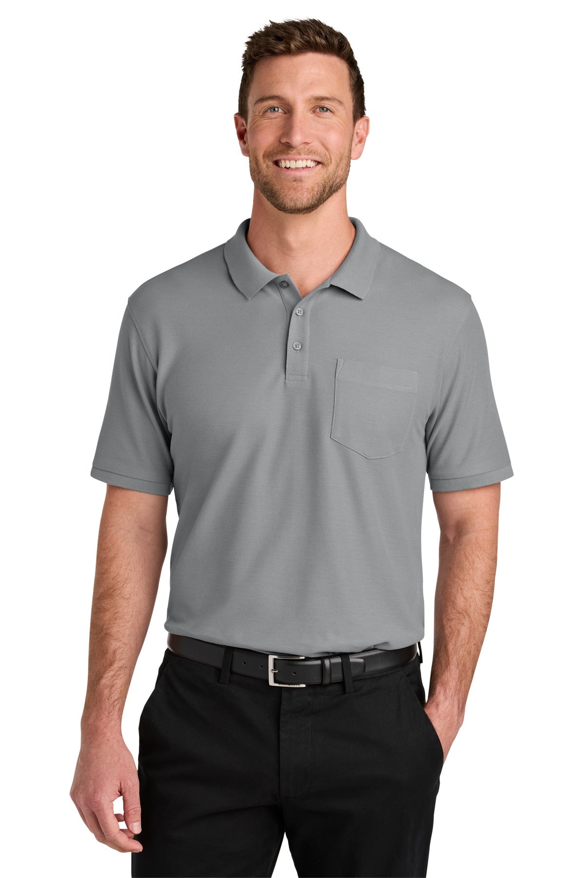 Port Authority Wearever Signature Pique Pocket Polo K200P in Gusty Grey