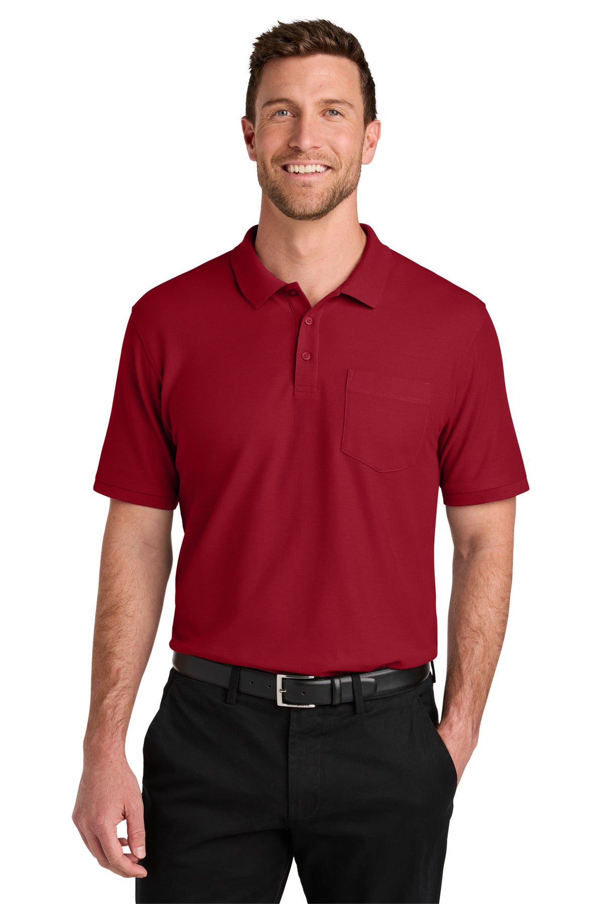 Port Authority Wearever Signature Pique Pocket Polo K200P in Rich Red