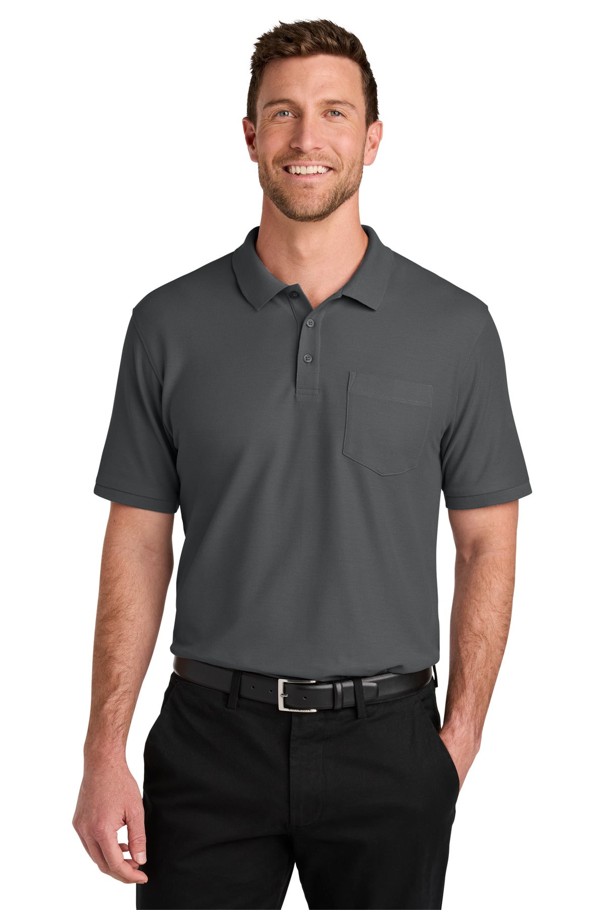 Port Authority Wearever Signature Pique Pocket Polo K200P in Storm Grey