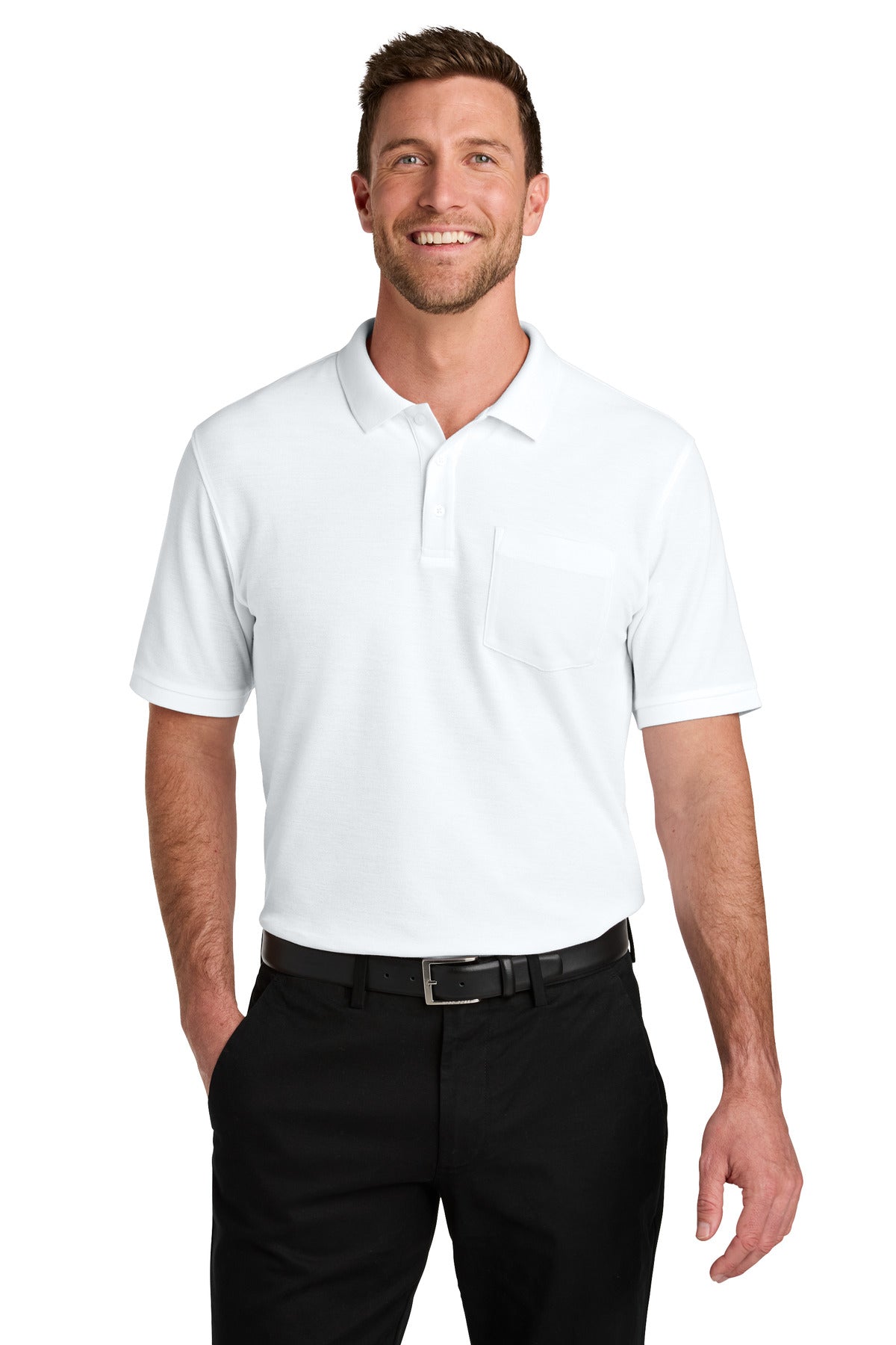 Port Authority Wearever Signature Pique Pocket Polo K200P in White