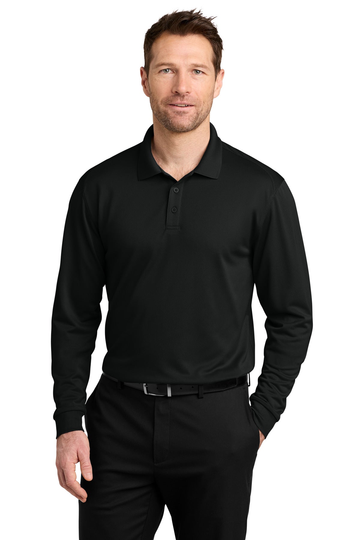 Port Authority Wearever Performance Pique Long Sleeve Polo K240LS in Deep Black
