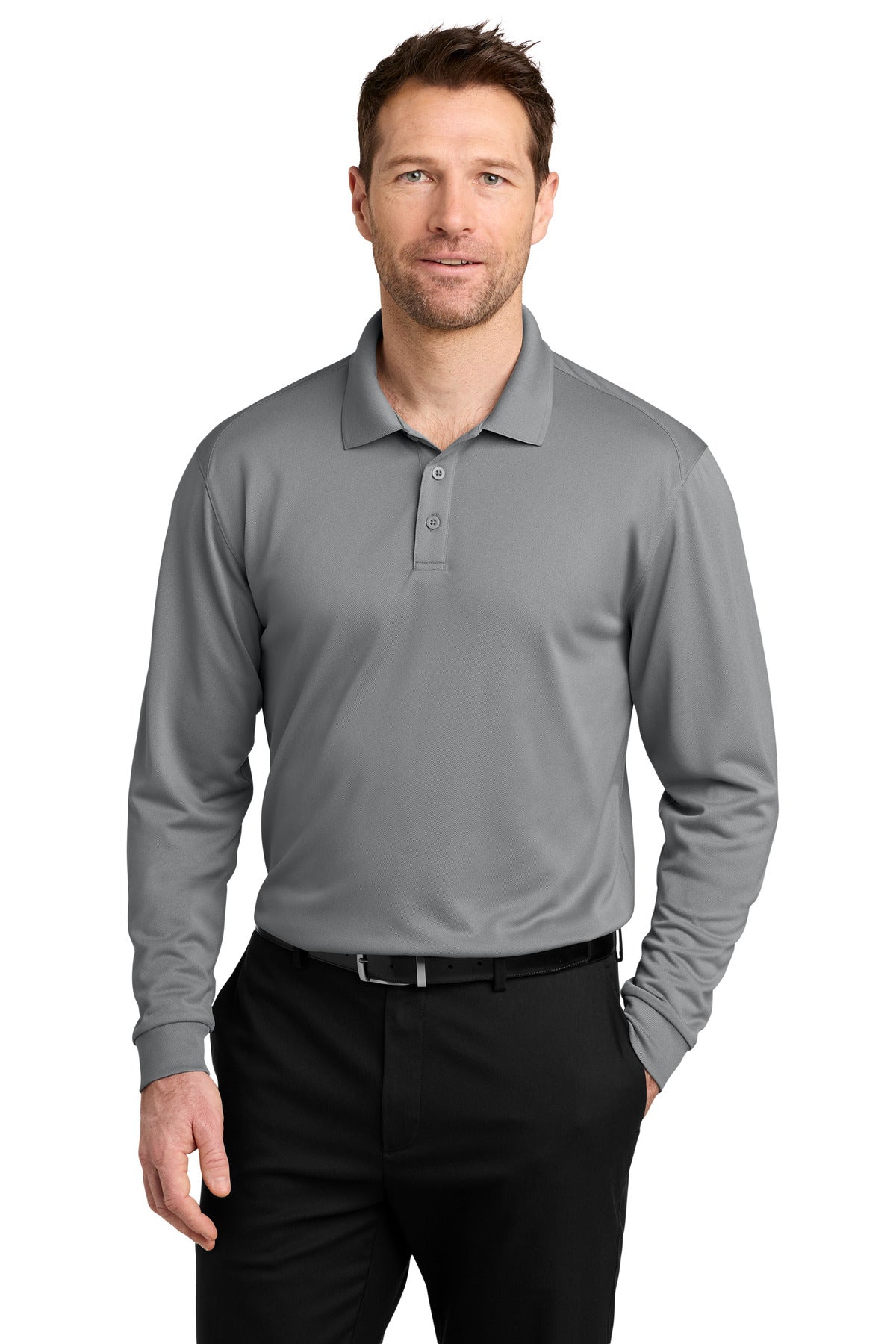 Port Authority Wearever Performance Pique Long Sleeve Polo K240LS in Gusty Grey