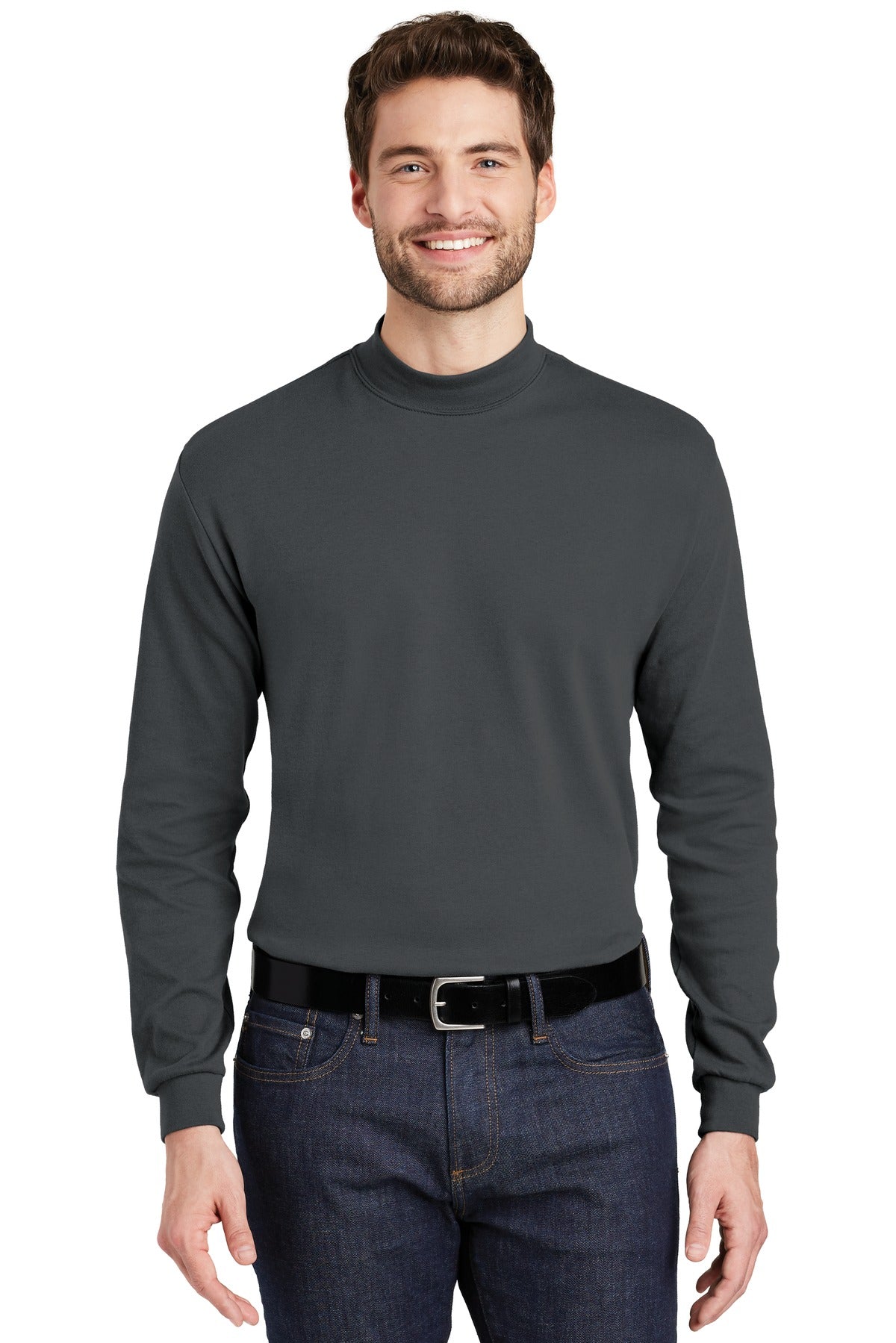 Port Authority Interlock Knit Mock Turtleneck.  K321 in Steel Grey