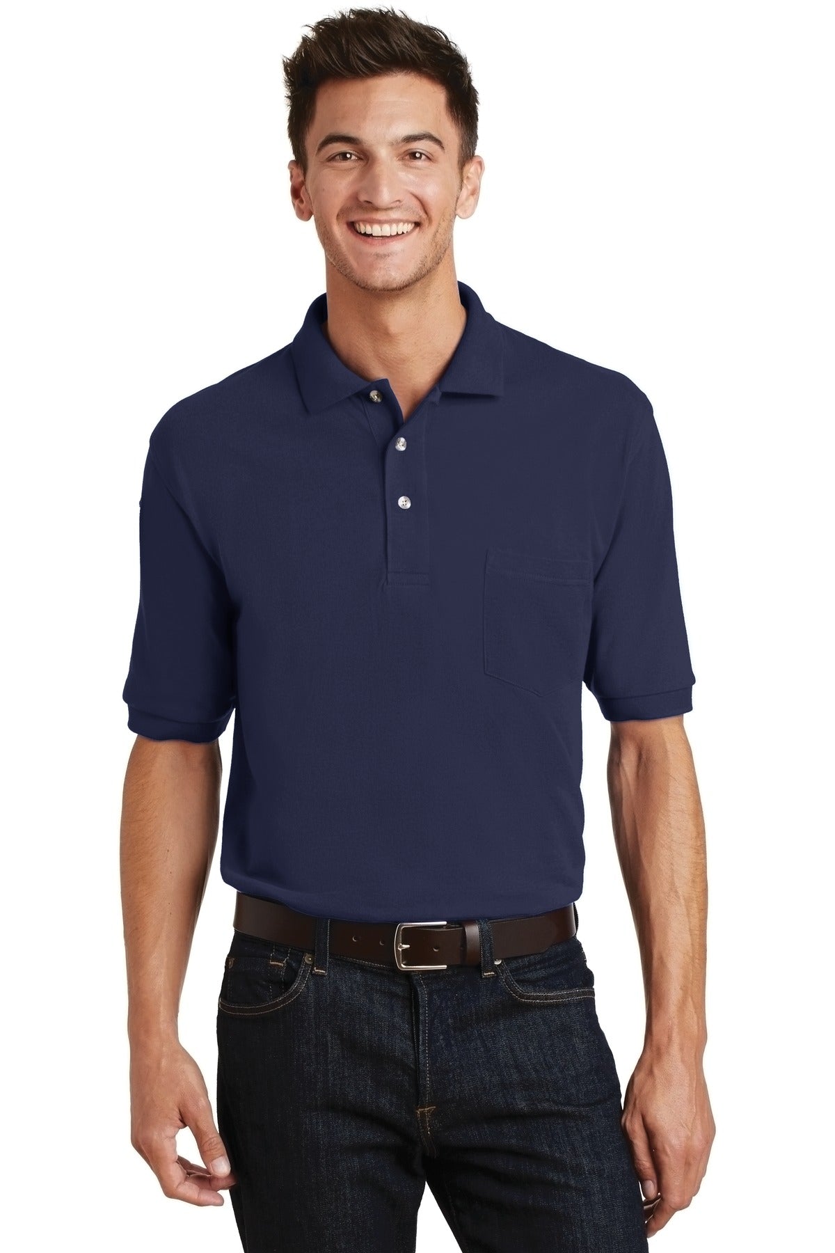Port Authority Heavyweight Cotton Pique Polo with Pocket.  K420P in Navy