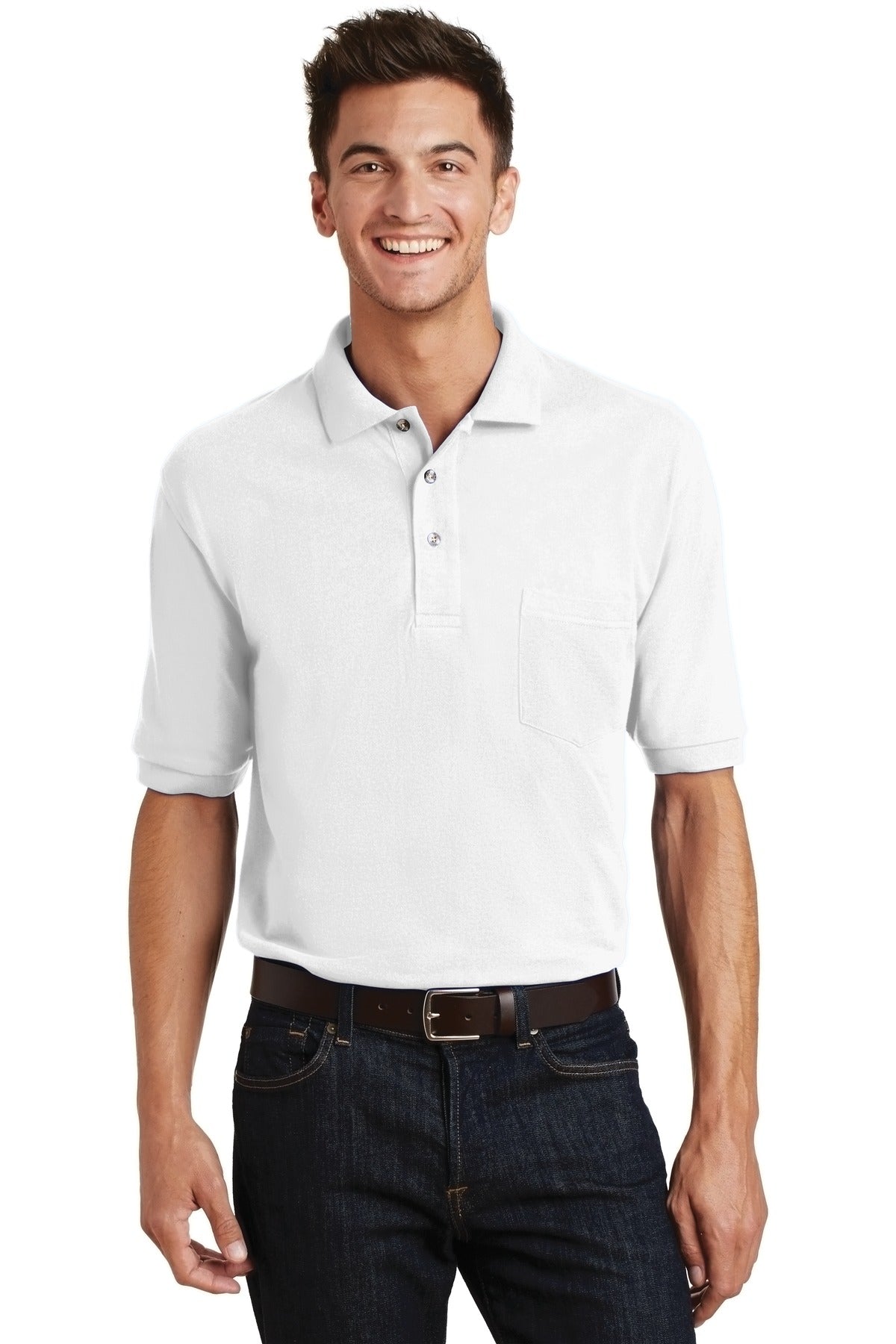 Port Authority Heavyweight Cotton Pique Polo with Pocket.  K420P in White