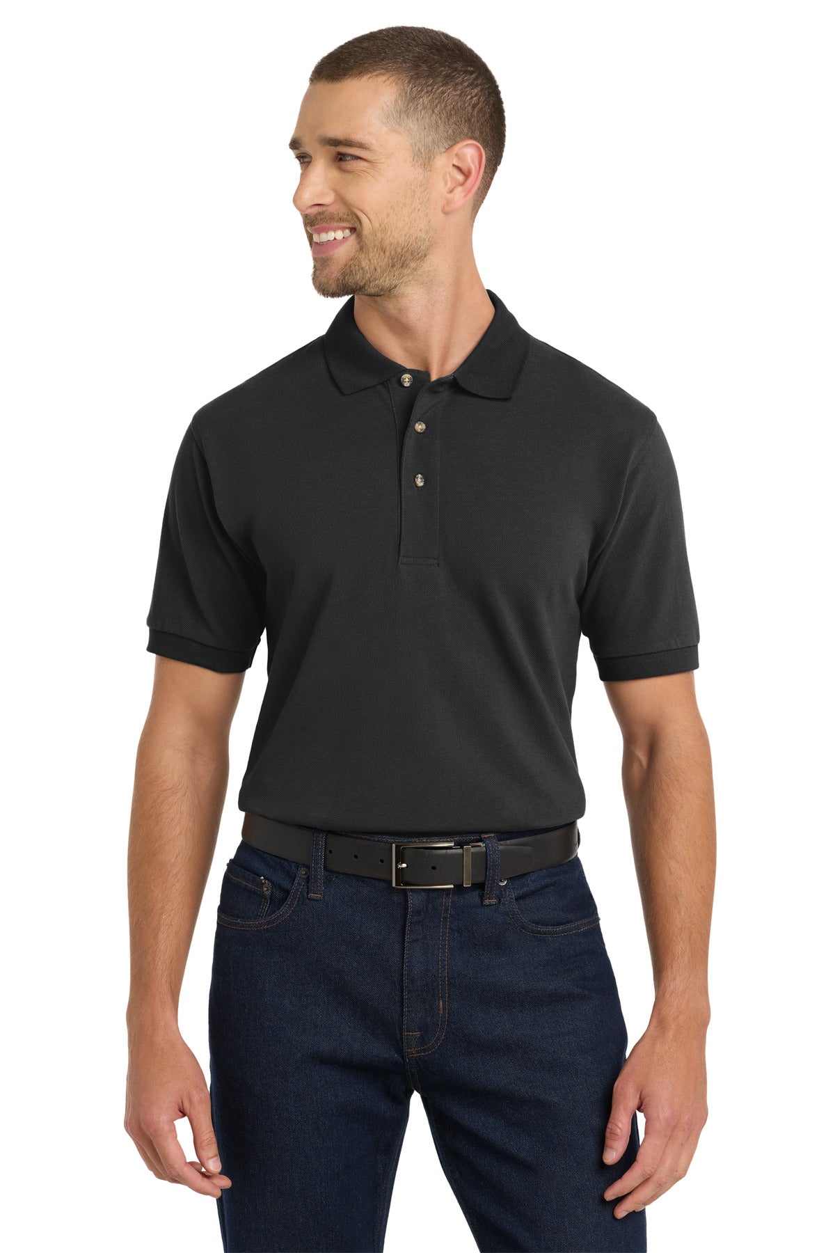 Port Authority Heavyweight Cotton Pique Polo.  K420 in Black