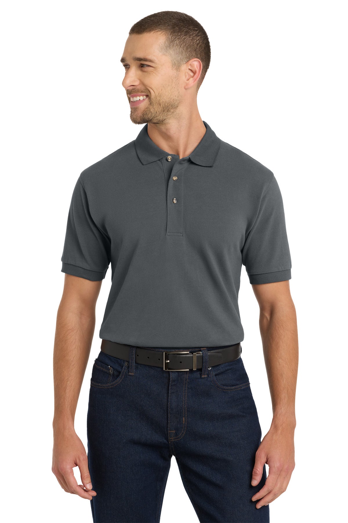 Port Authority Heavyweight Cotton Pique Polo.  K420 in Steel Grey
