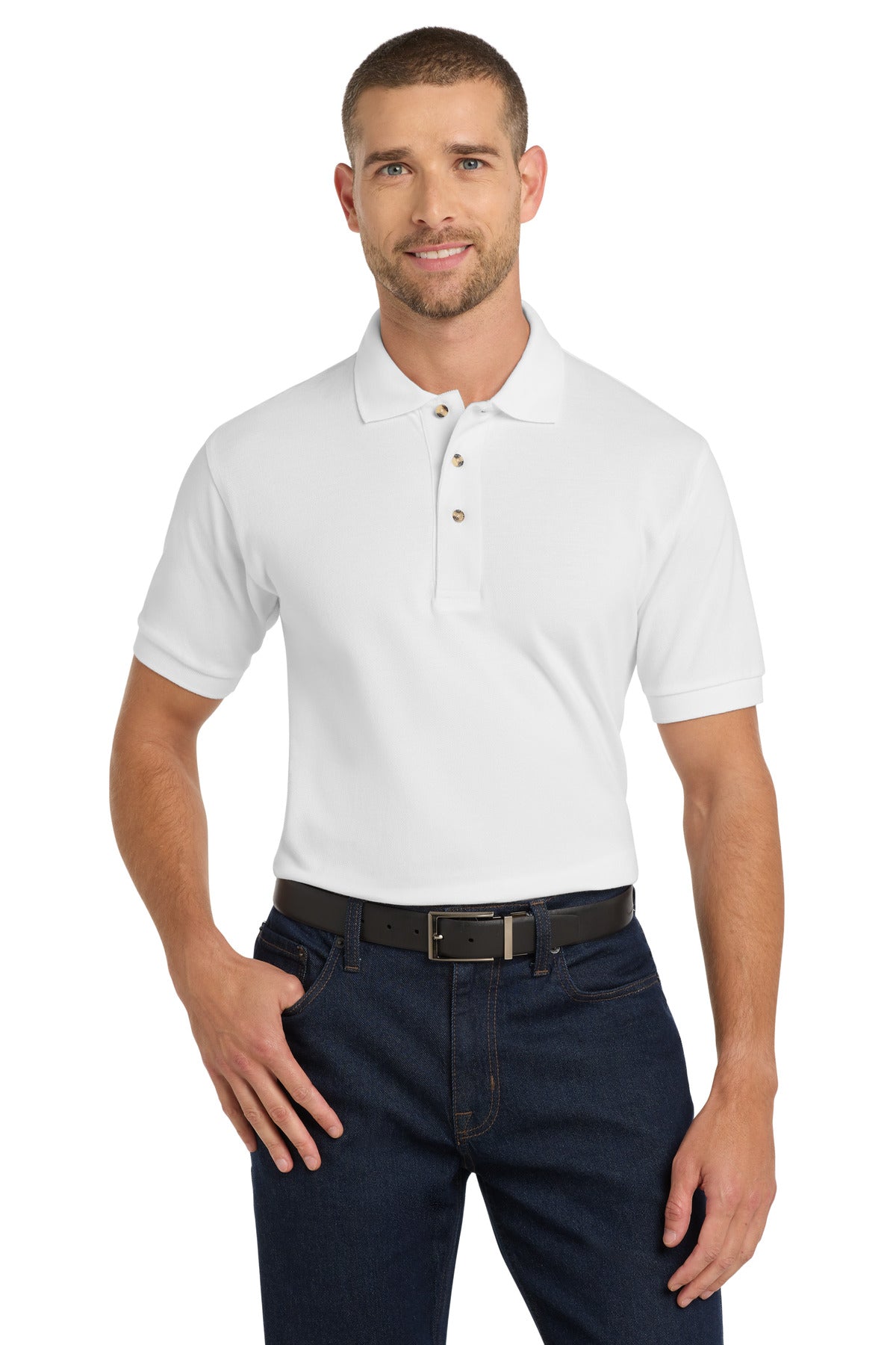 Port Authority Heavyweight Cotton Pique Polo.  K420 in White