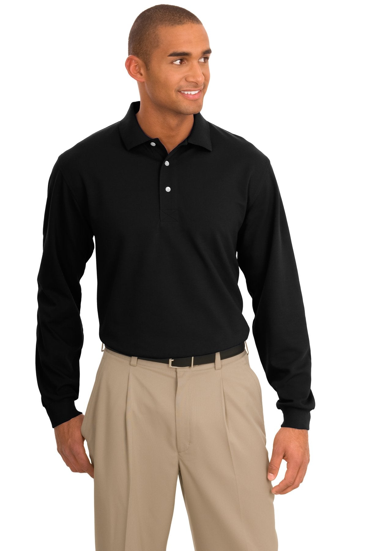 Port Authority Rapid Dry Long Sleeve Polo.  K455LS in Jet Black