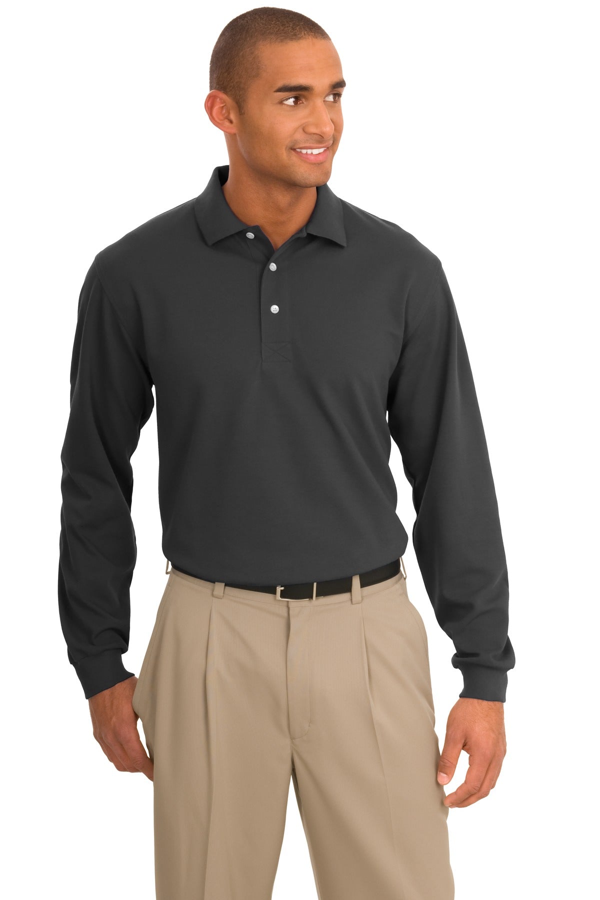 Port Authority Rapid Dry Long Sleeve Polo.  K455LS in Charcoal