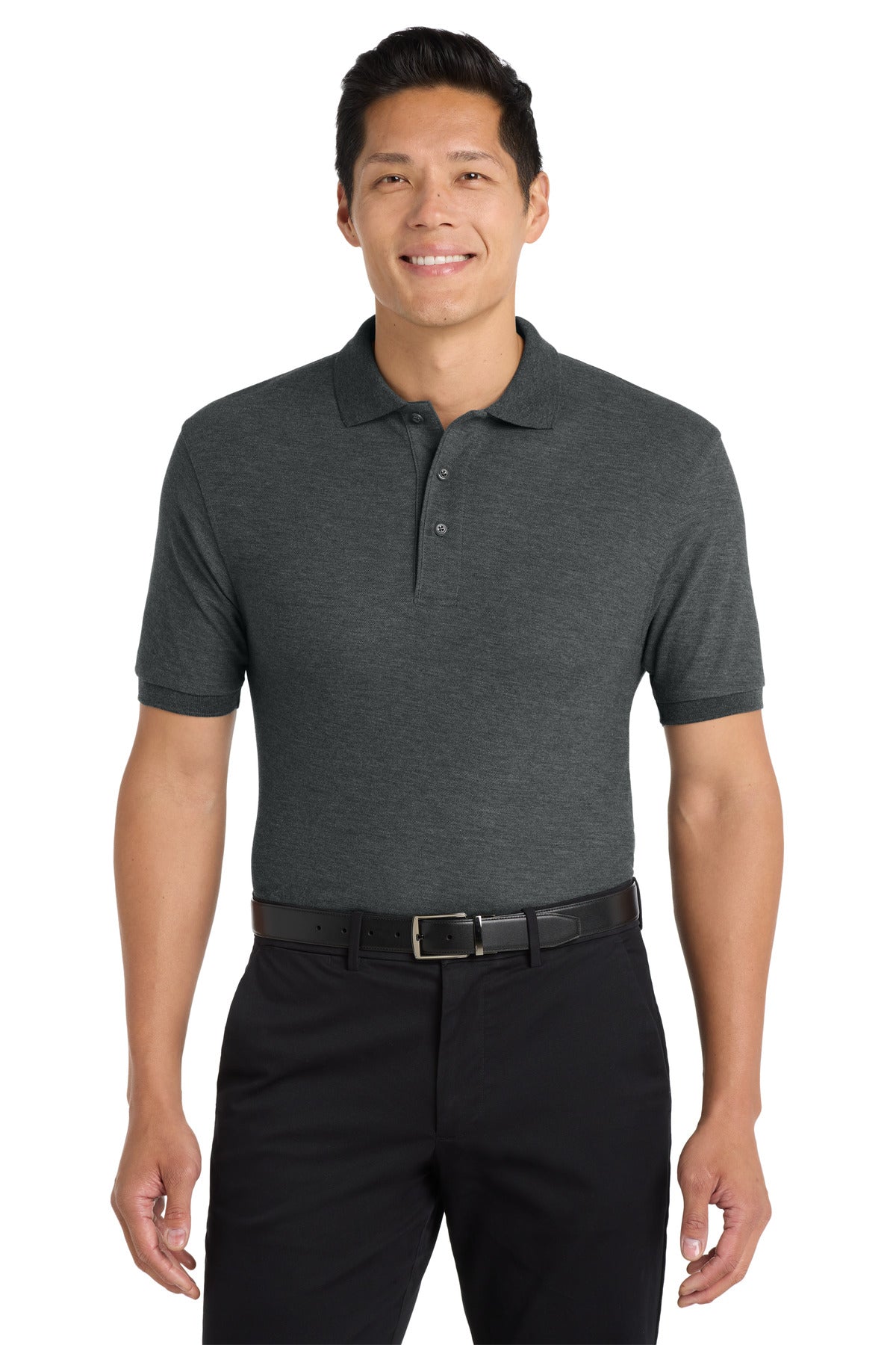 Port Authority Extended Size Silk Touch Polo K500ES in Charcoal Heather Grey
