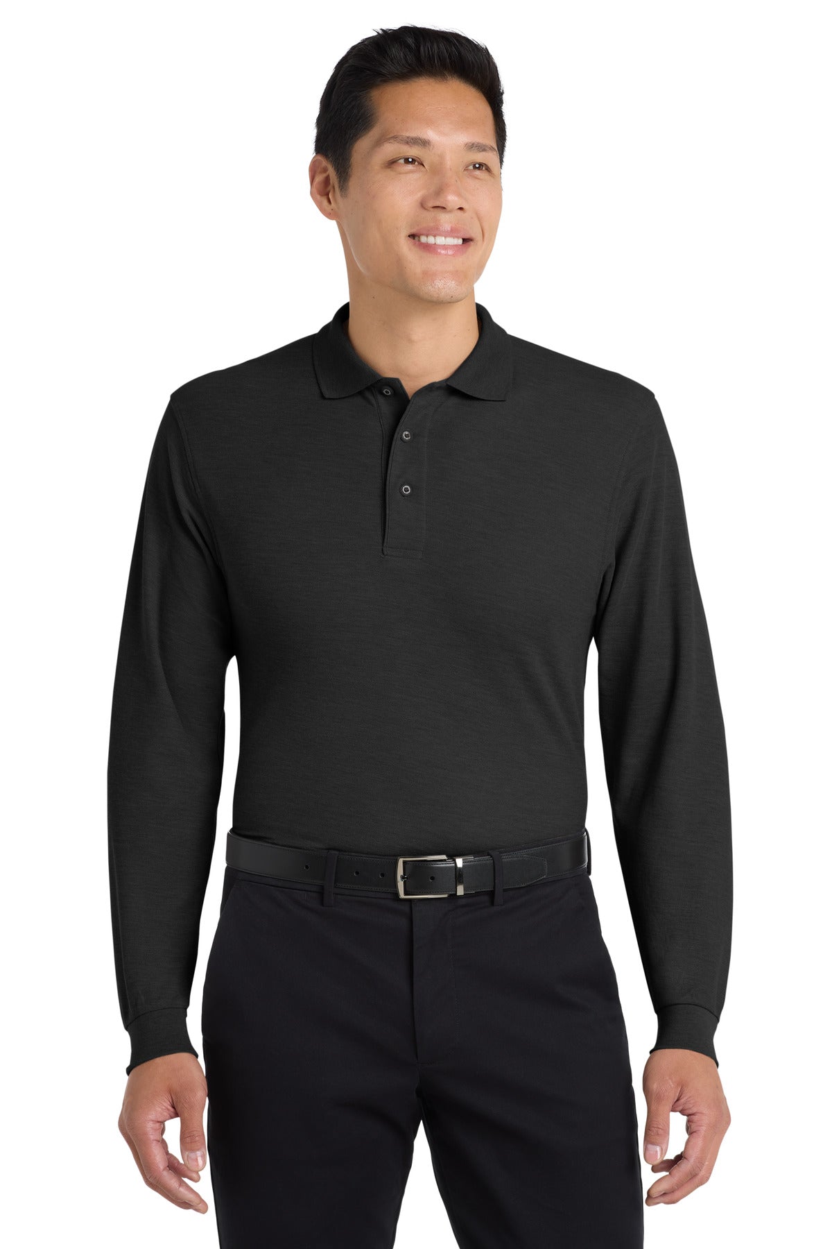 Port Authority Silk Touch Long Sleeve Polo.  K500LS in Black
