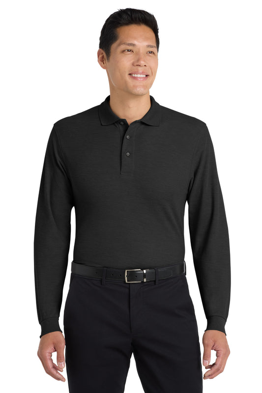 Port Authority Silk Touch Long Sleeve Polo.  K500LS in Black