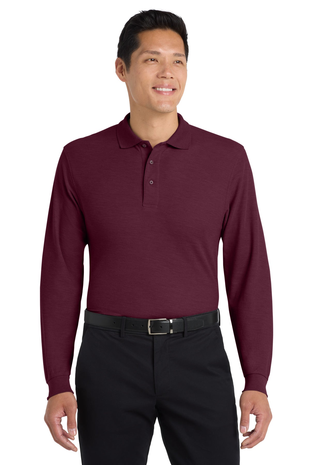 Port Authority Silk Touch Long Sleeve Polo.  K500LS in Burgundy