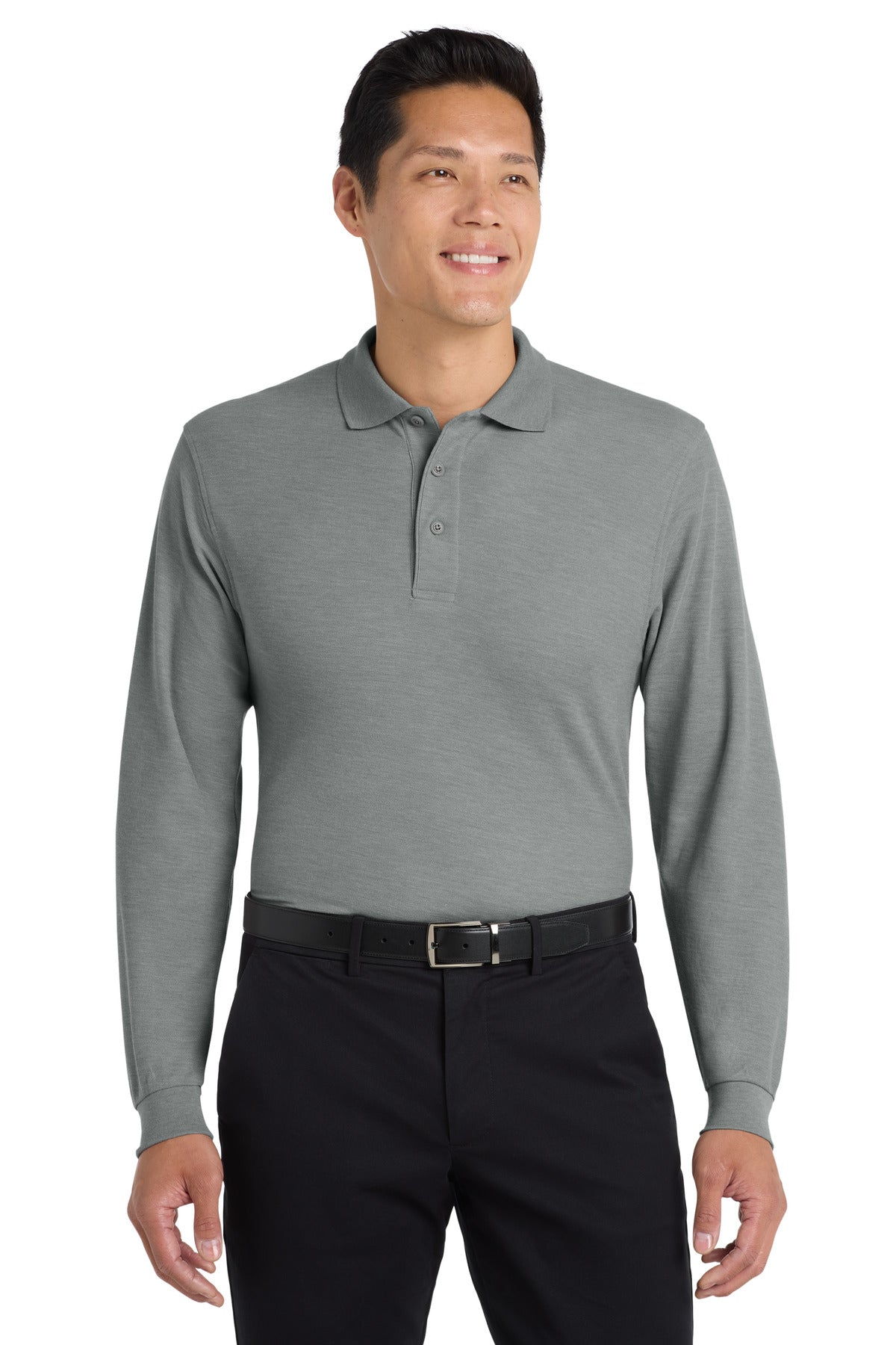 Port Authority Silk Touch Long Sleeve Polo.  K500LS in Cool Grey
