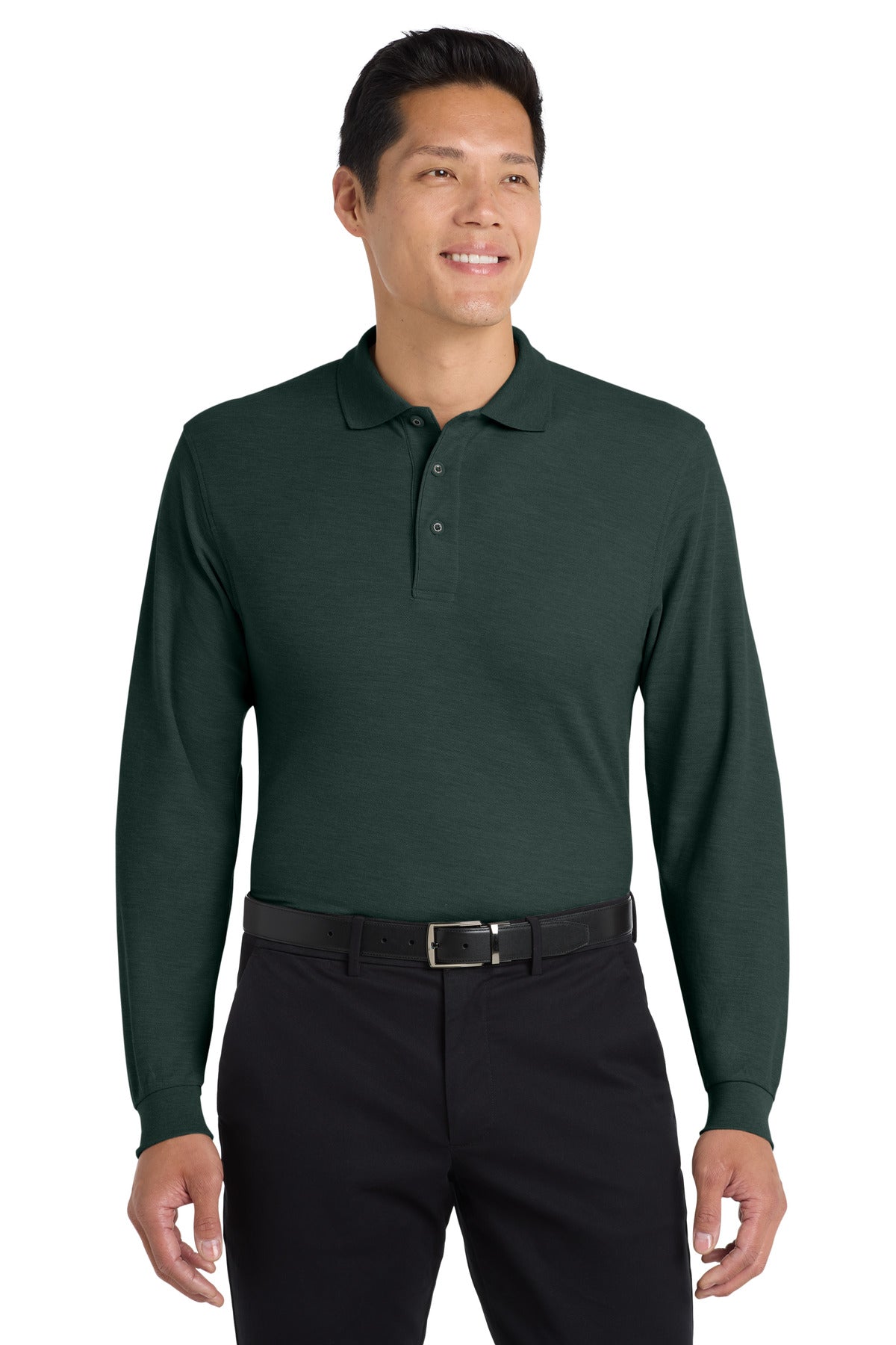 Port Authority Silk Touch Long Sleeve Polo.  K500LS in Dark Green