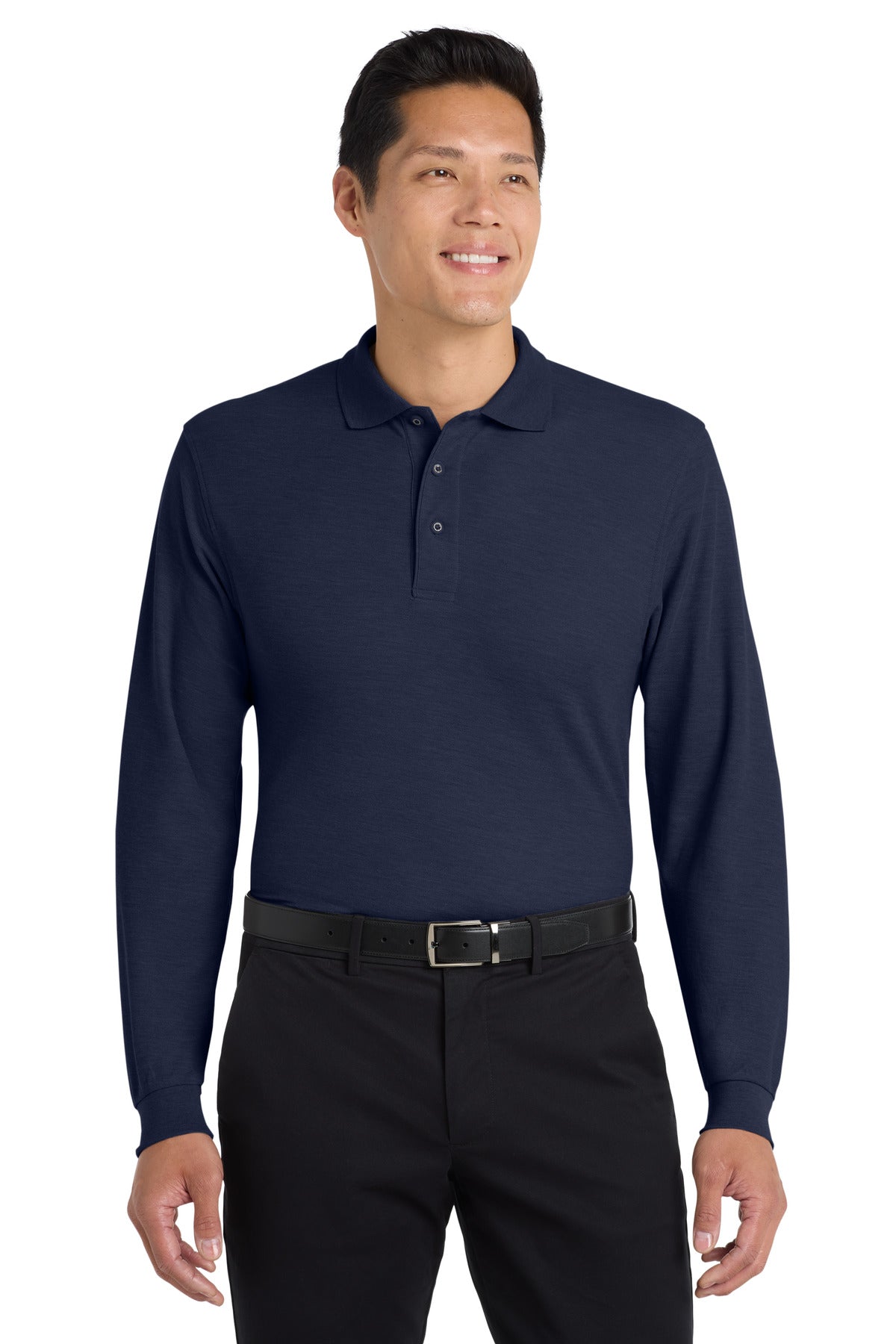 Port Authority Silk Touch Long Sleeve Polo.  K500LS in Navy