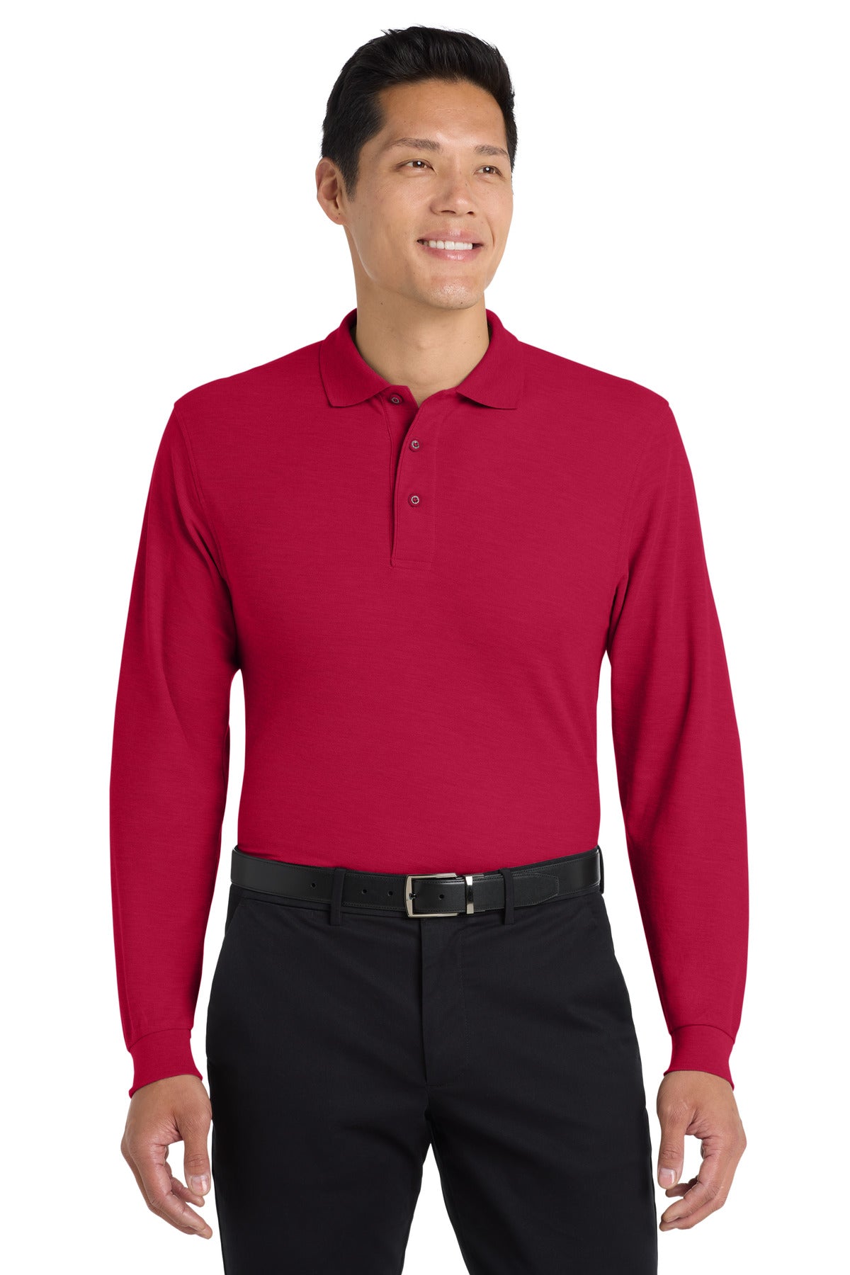 Port Authority Silk Touch Long Sleeve Polo.  K500LS in Red