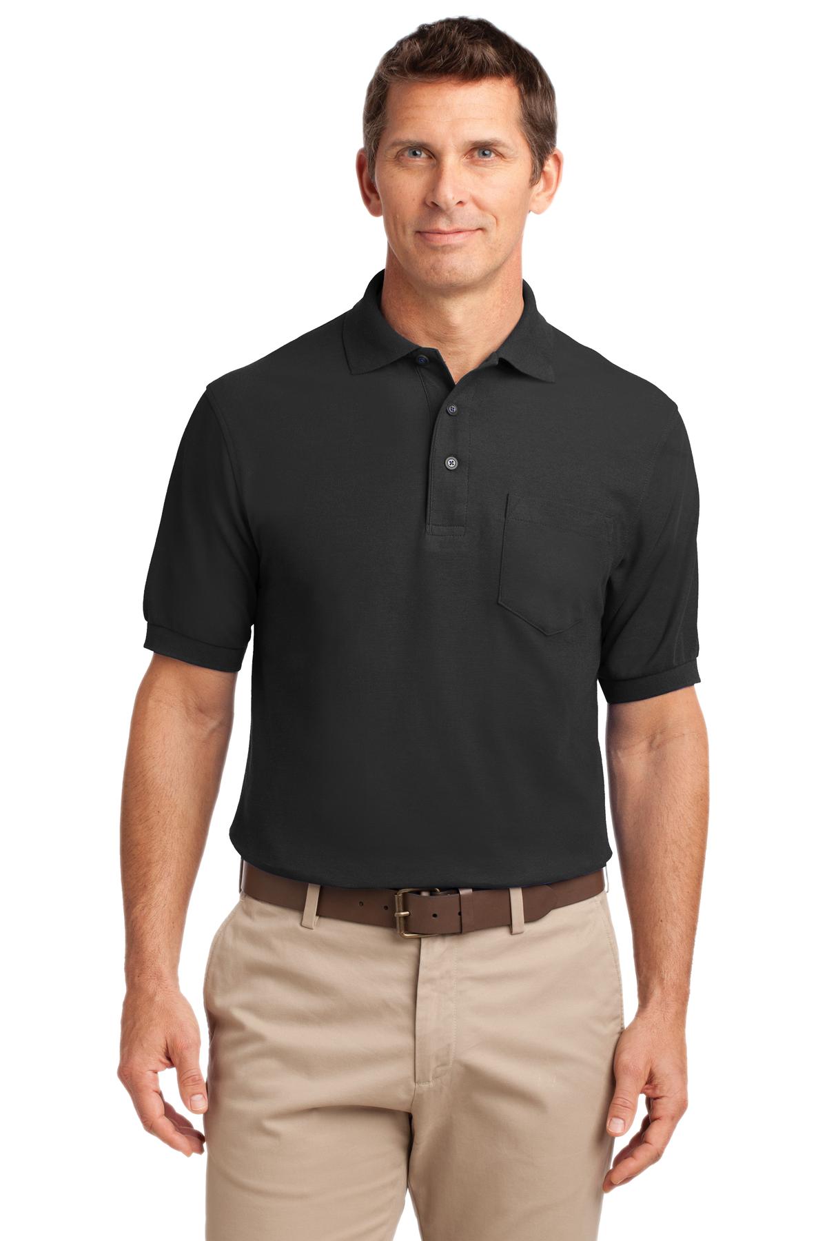 Port Authority Silk Touch Polo with Pocket.  K500P in Black