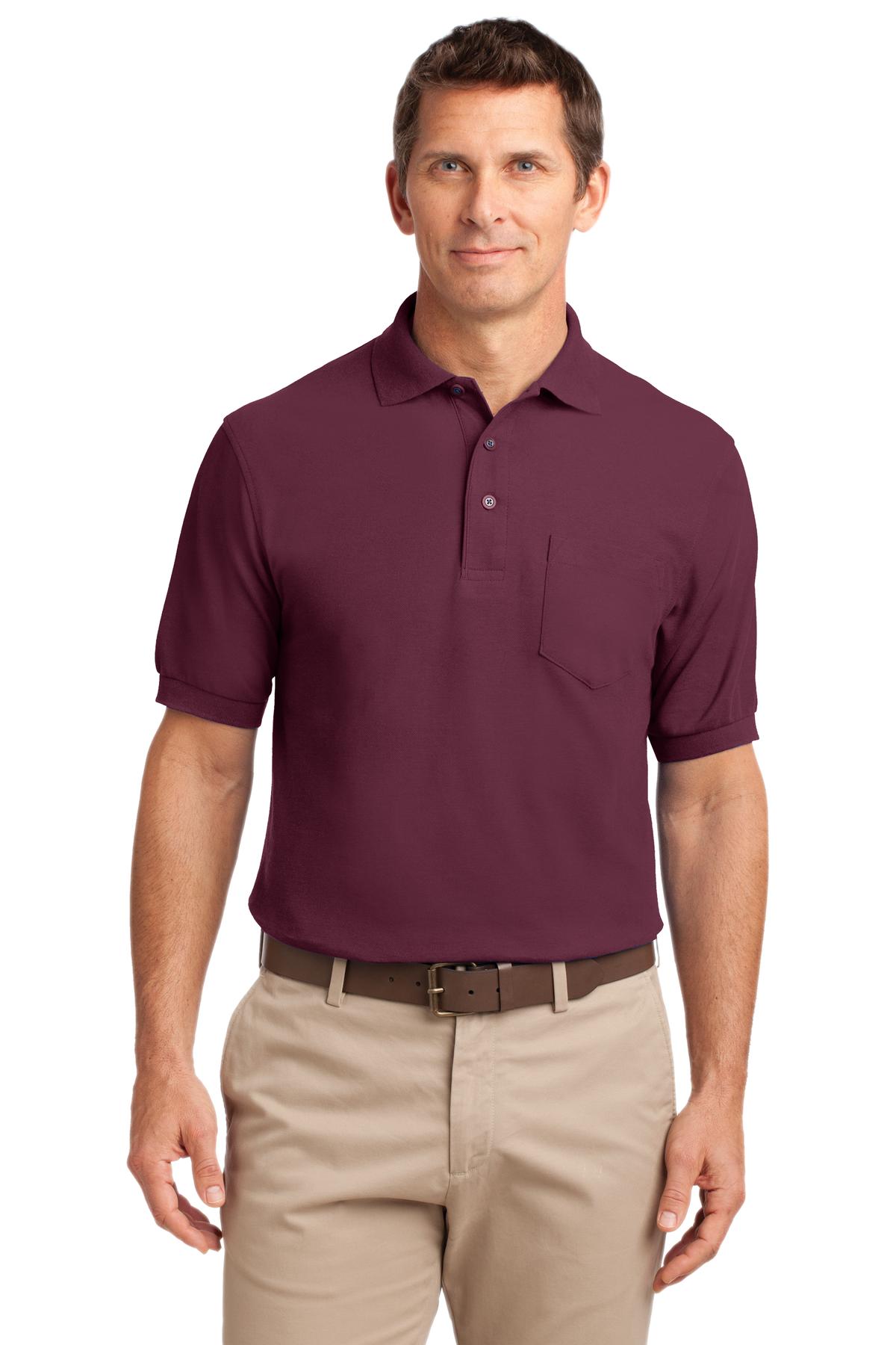 Port Authority Silk Touch Polo with Pocket.  K500P in Burgundy