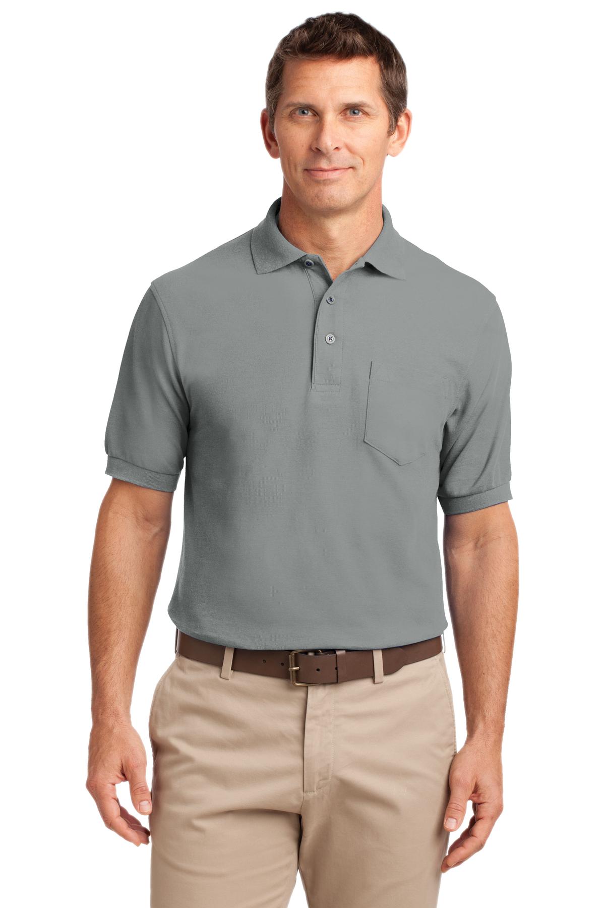 Port Authority Silk Touch Polo with Pocket.  K500P in Cool Grey