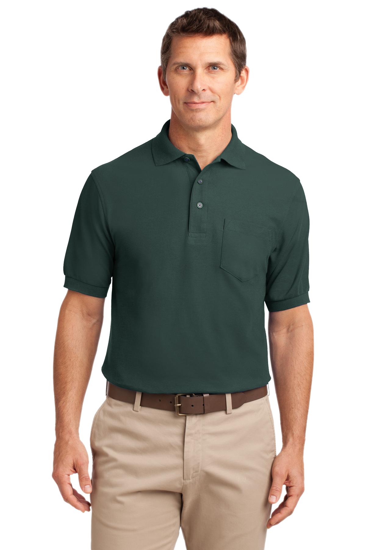Port Authority Silk Touch Polo with Pocket.  K500P in Dark Green