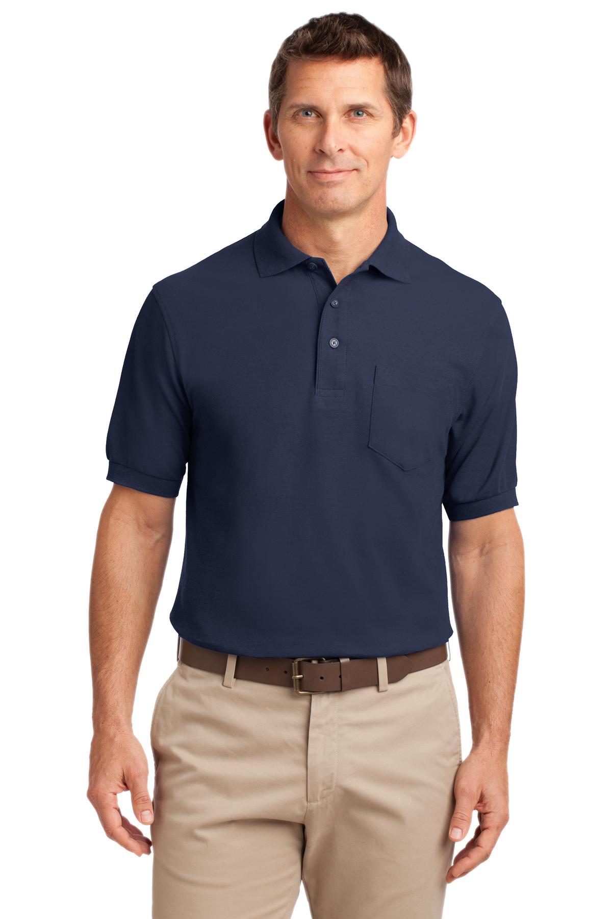 Port Authority Silk Touch Polo with Pocket.  K500P in Navy