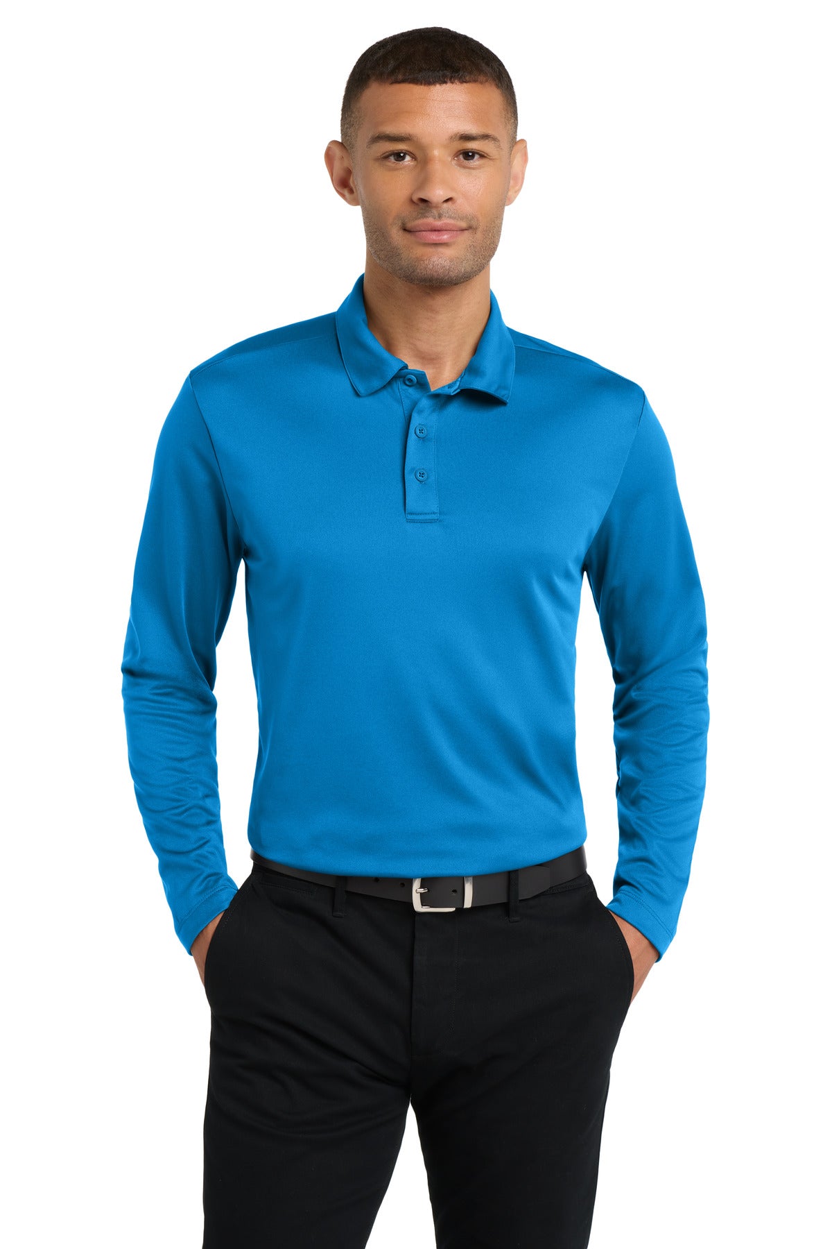 Port Authority Silk Touch Performance Long Sleeve Polo. K540LS in Brilliant Blue