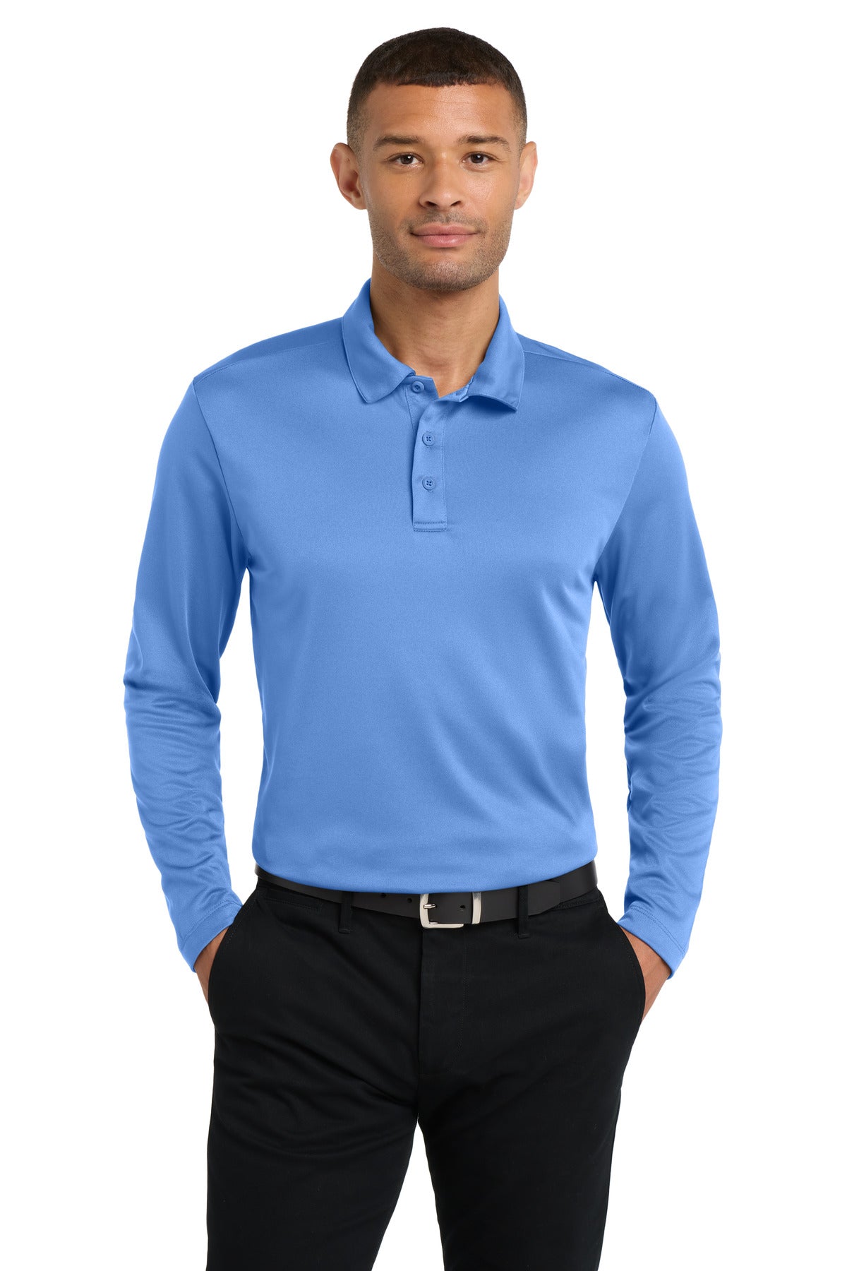 Port Authority Silk Touch Performance Long Sleeve Polo. K540LS in Carolina Blue