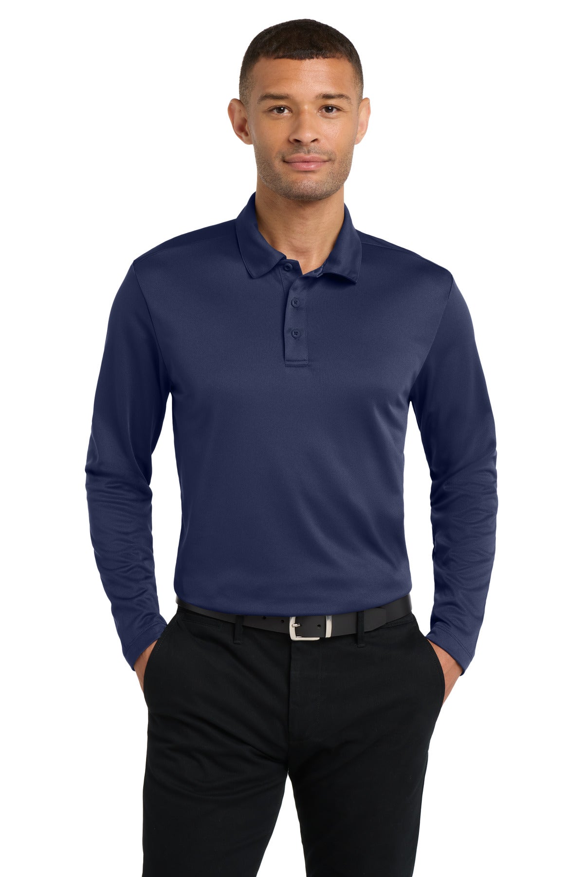 Port Authority Silk Touch Performance Long Sleeve Polo. K540LS in Navy