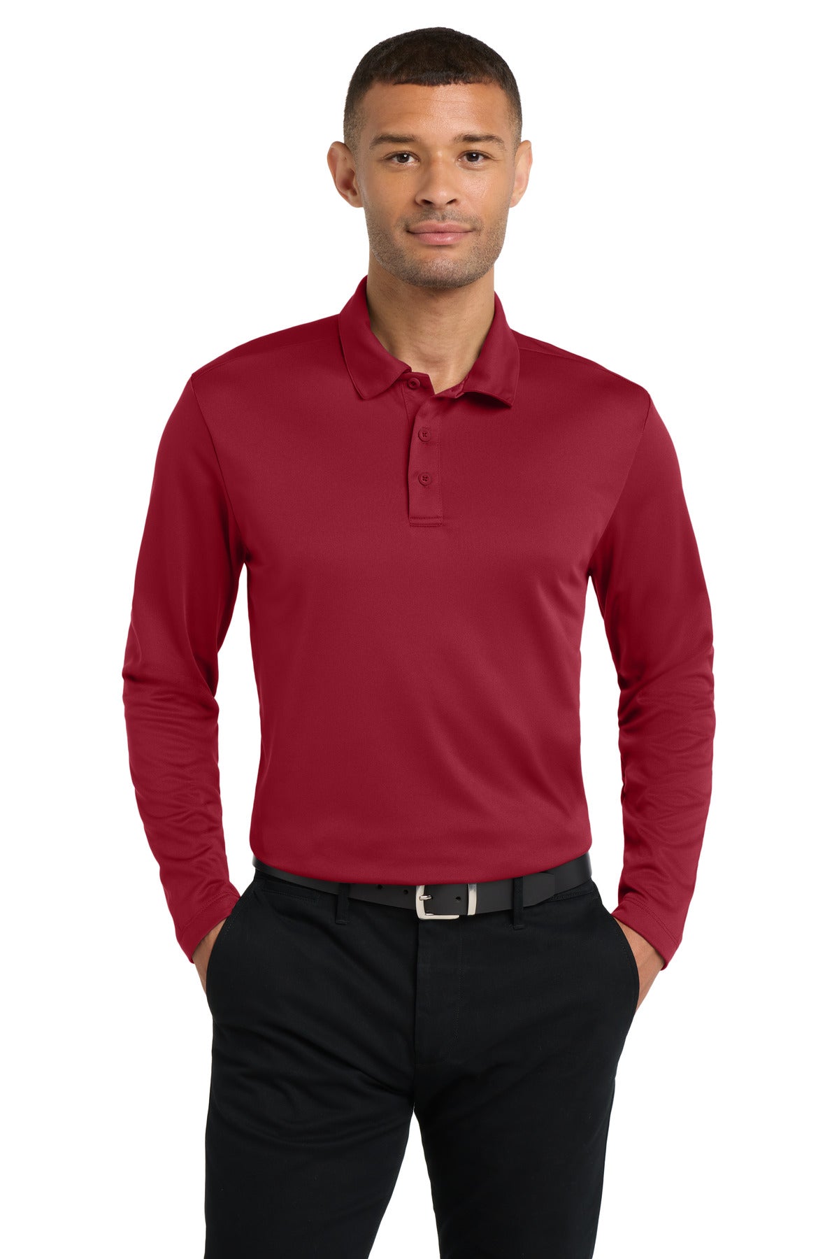 Port Authority Silk Touch Performance Long Sleeve Polo. K540LS in Red