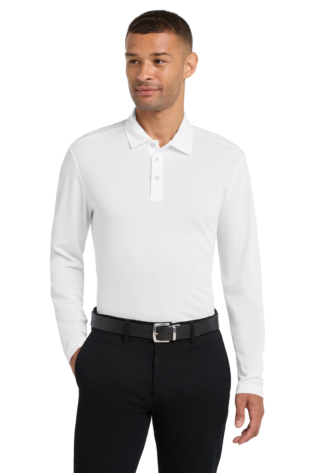 Port Authority Silk Touch Performance Long Sleeve Polo. K540LS in White
