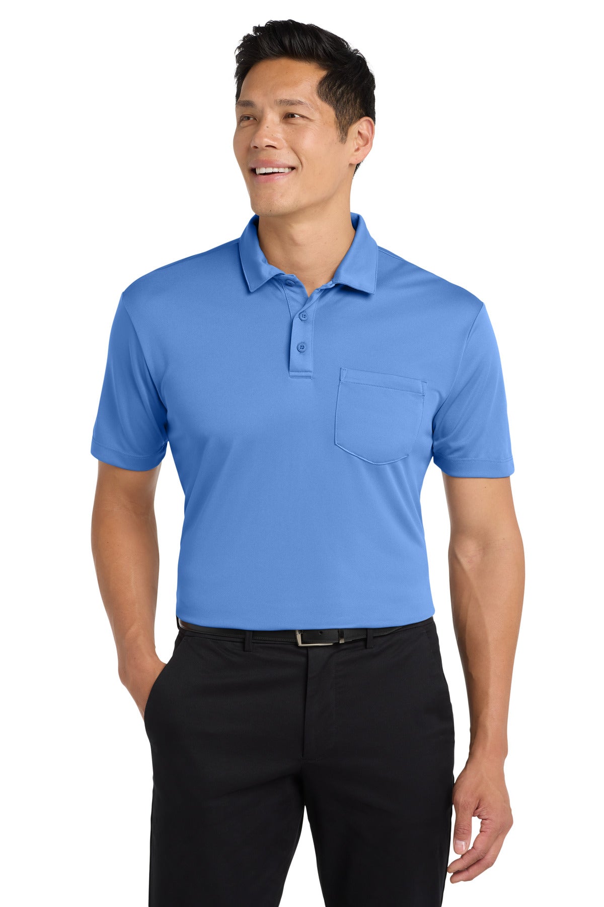 Port Authority Silk Touch Performance Pocket Polo. K540P in Carolina Blue