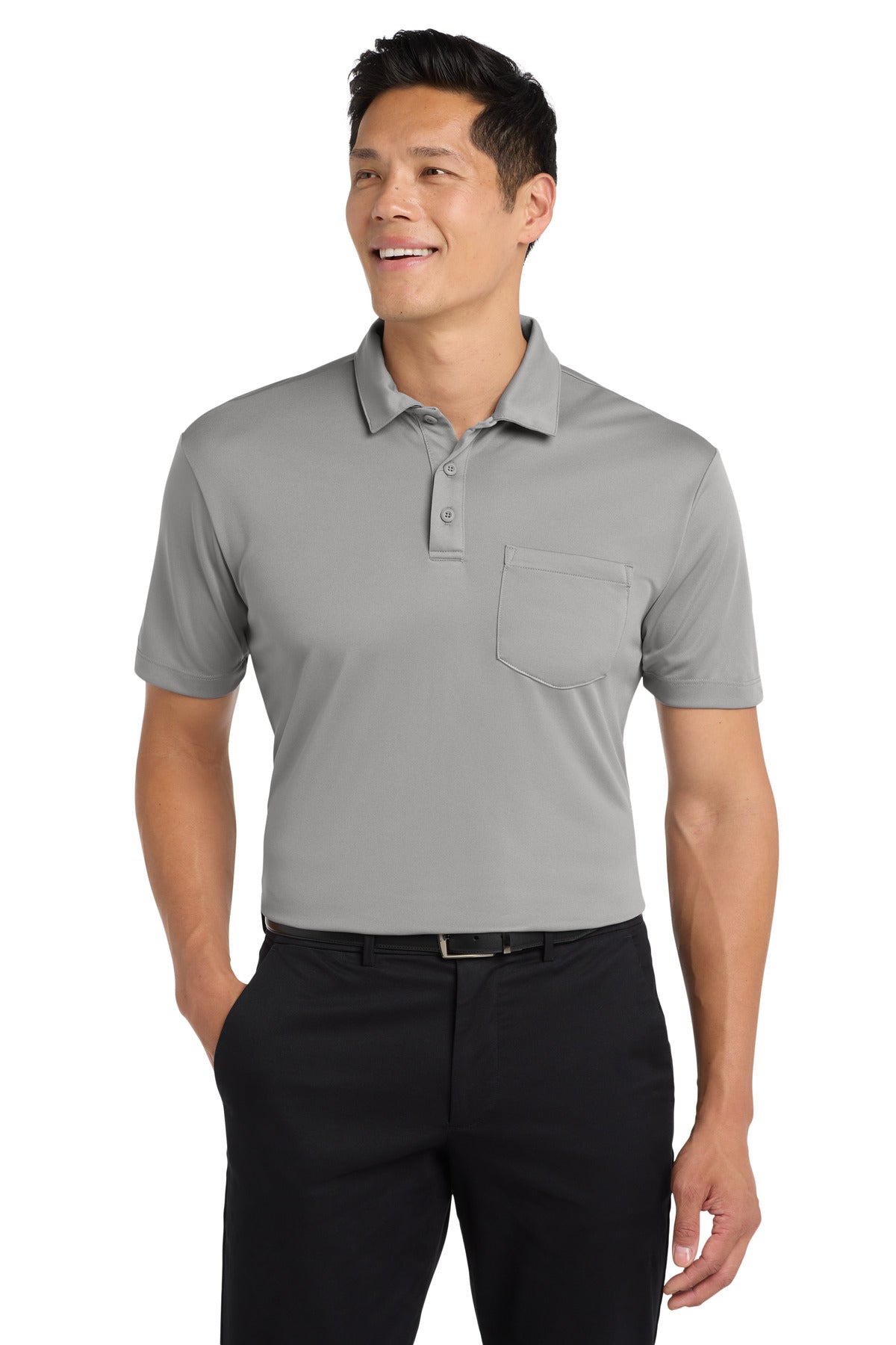 Port Authority Silk Touch Performance Pocket Polo. K540P in Gusty Grey