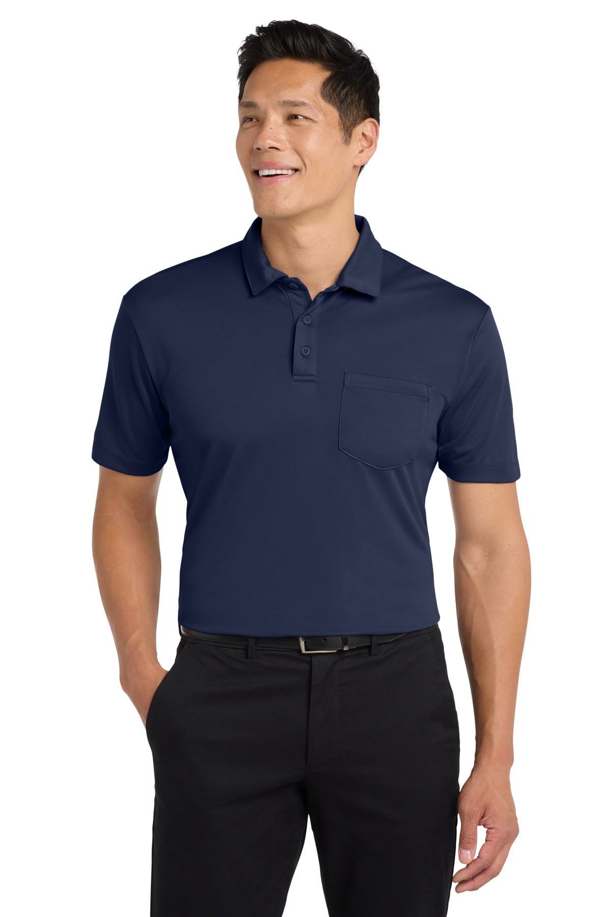 Port Authority Silk Touch Performance Pocket Polo. K540P in Navy