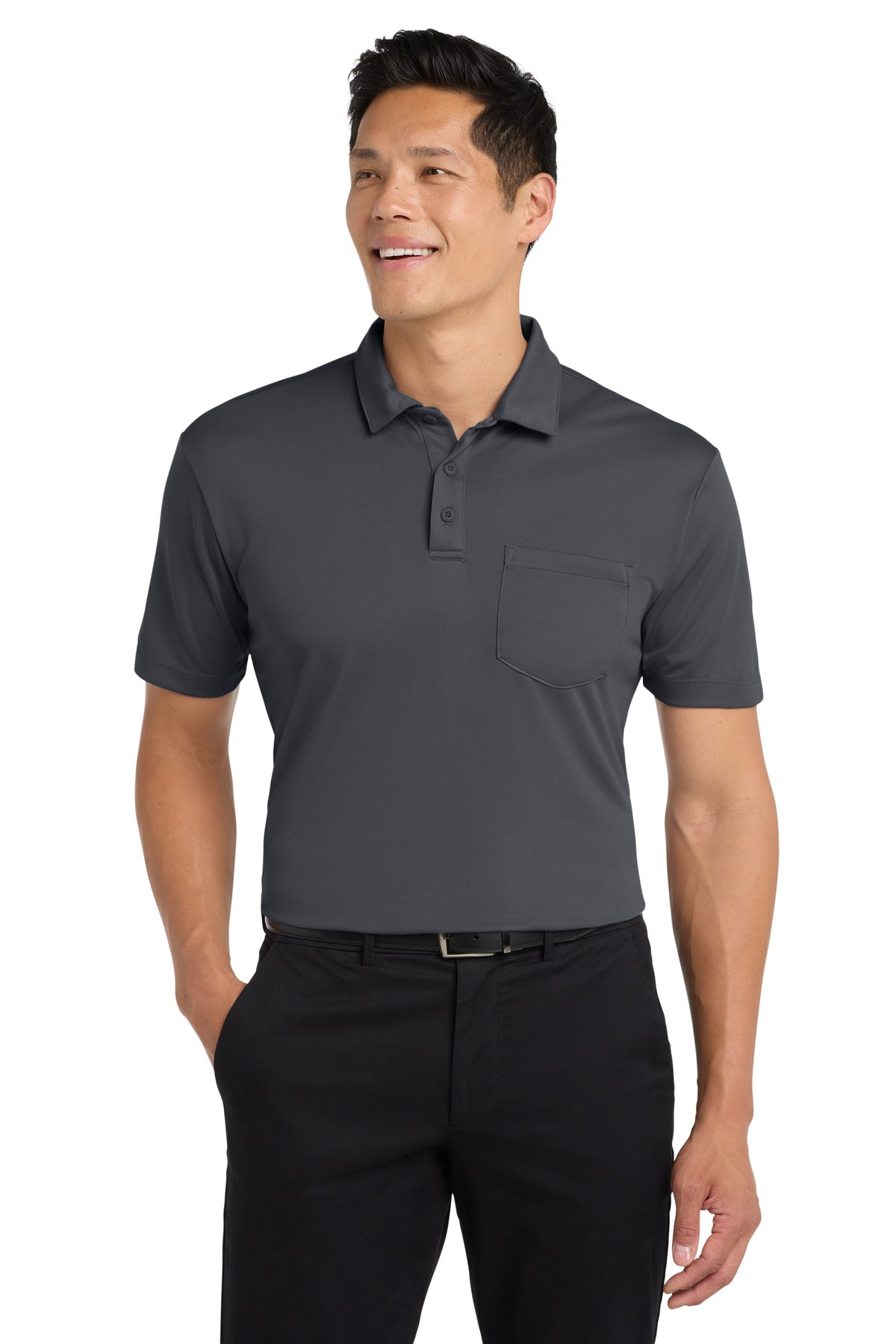 Port Authority Silk Touch Performance Pocket Polo. K540P in Steel Grey