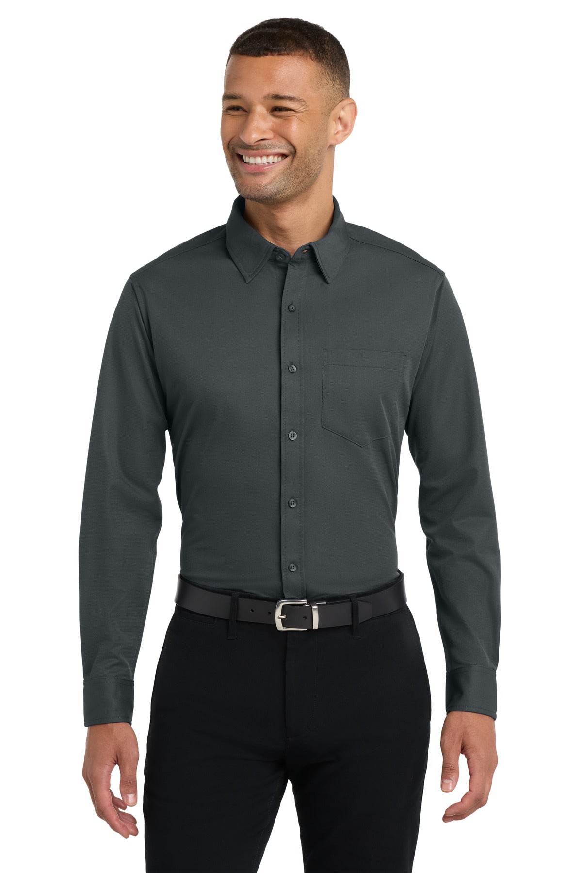 Port Authority Dimension Knit Dress Shirt. K570 in Battleship Grey