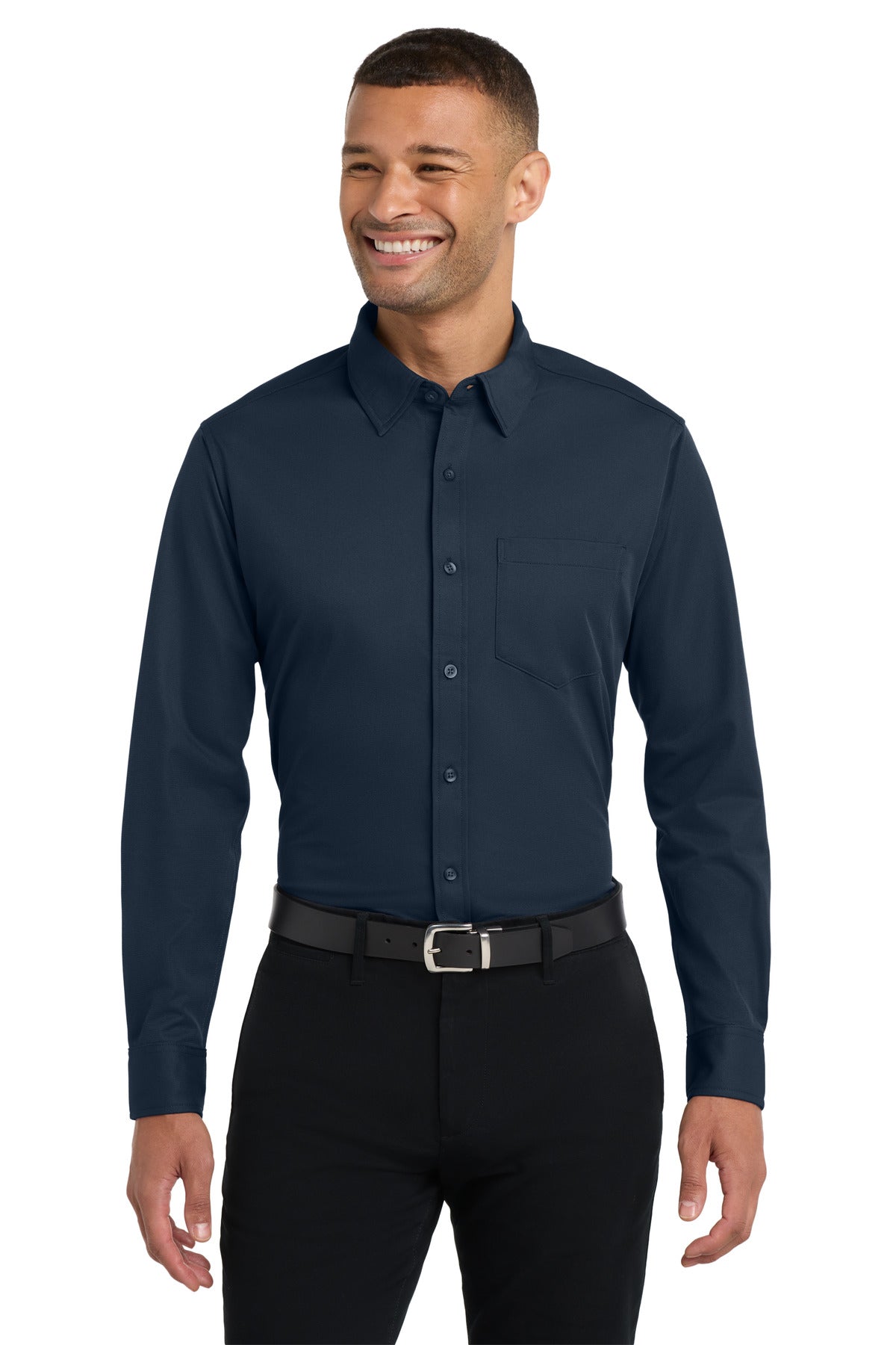 Port Authority Dimension Knit Dress Shirt. K570 in Dark Navy